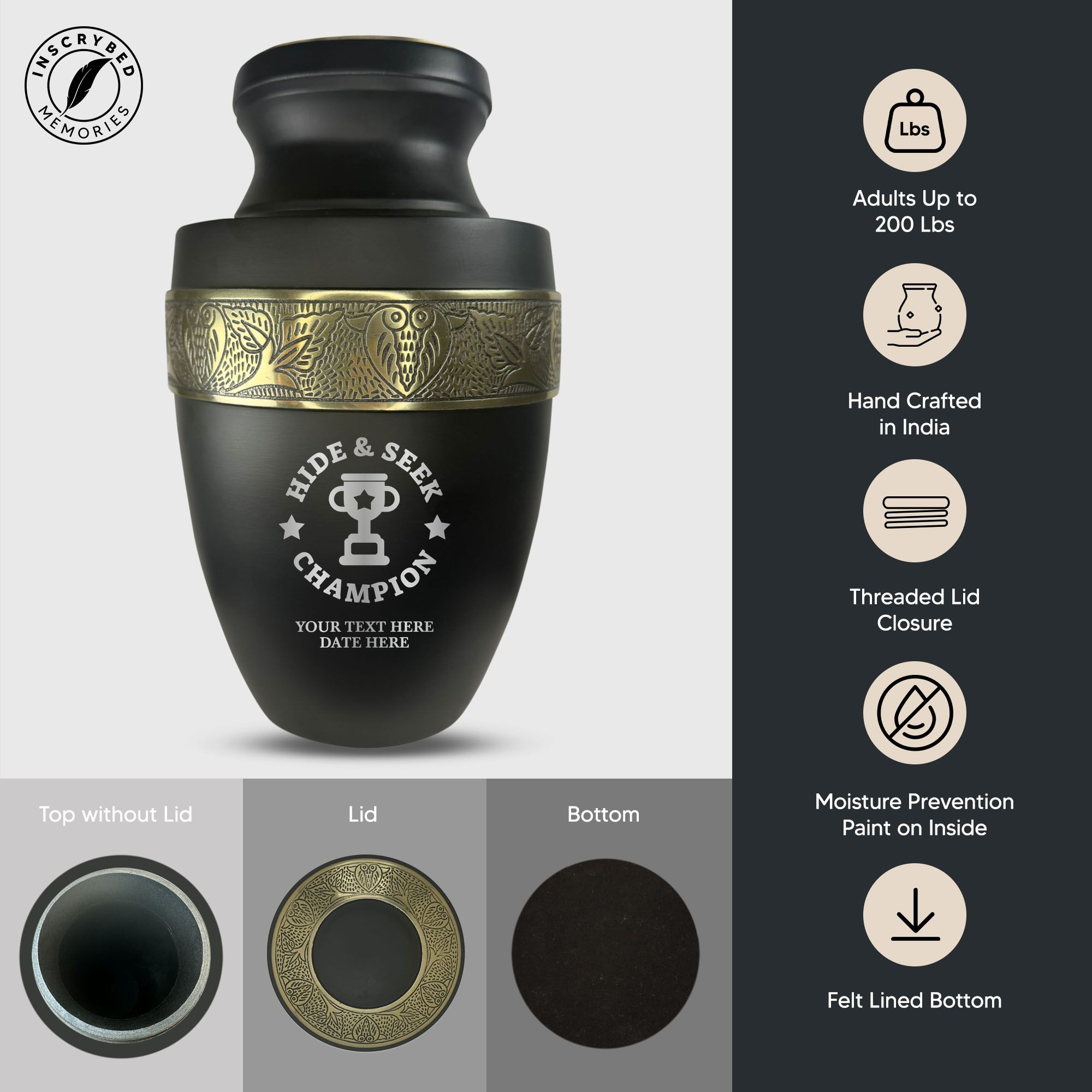Elite Human Cremation Urn – 200 Cubic Inch – Aluminum with Gold Inlay | Afterlife Humor