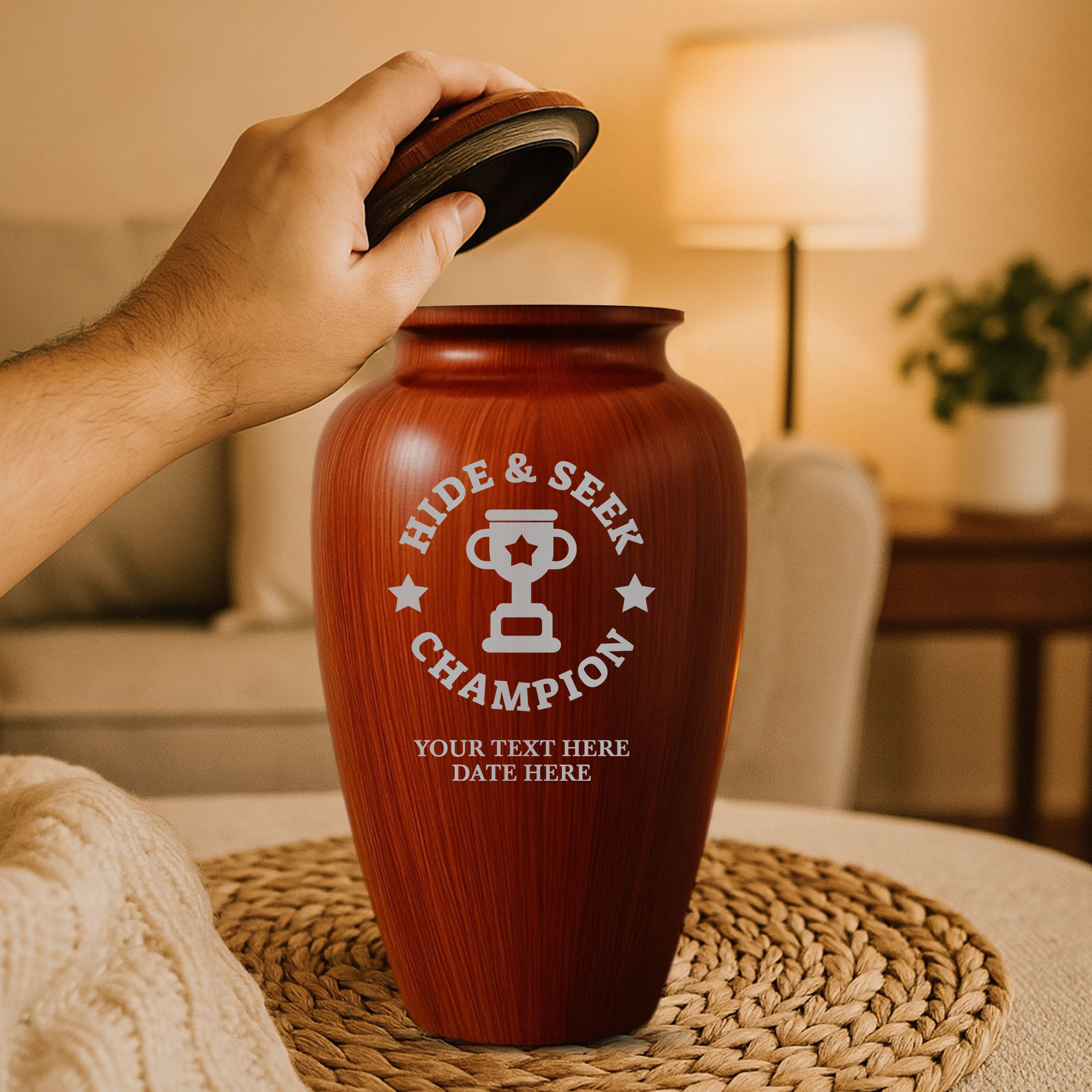 Human Cremation Urn - 200 Cubic Inch - Ingrained Wood Style Finish | Afterlife Humor
