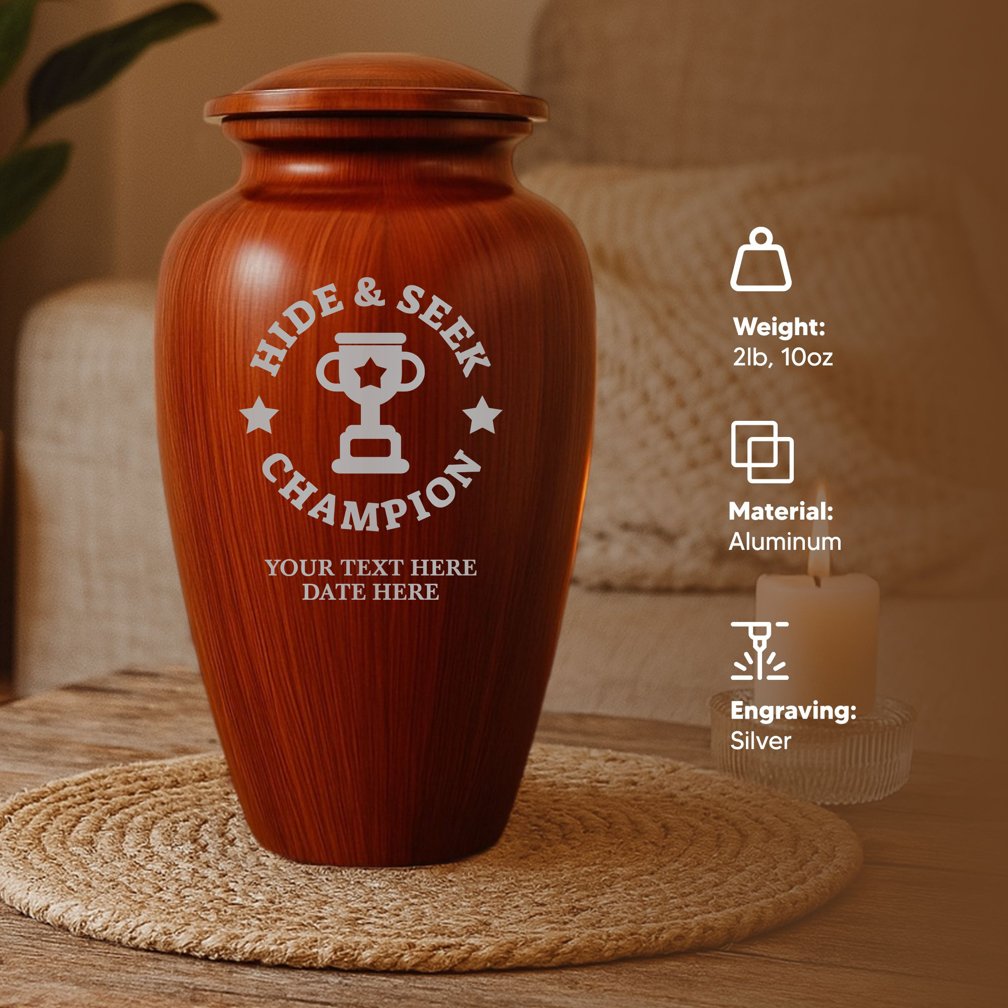 Human Cremation Urn - 200 Cubic Inch - Ingrained Wood Style Finish | Afterlife Humor