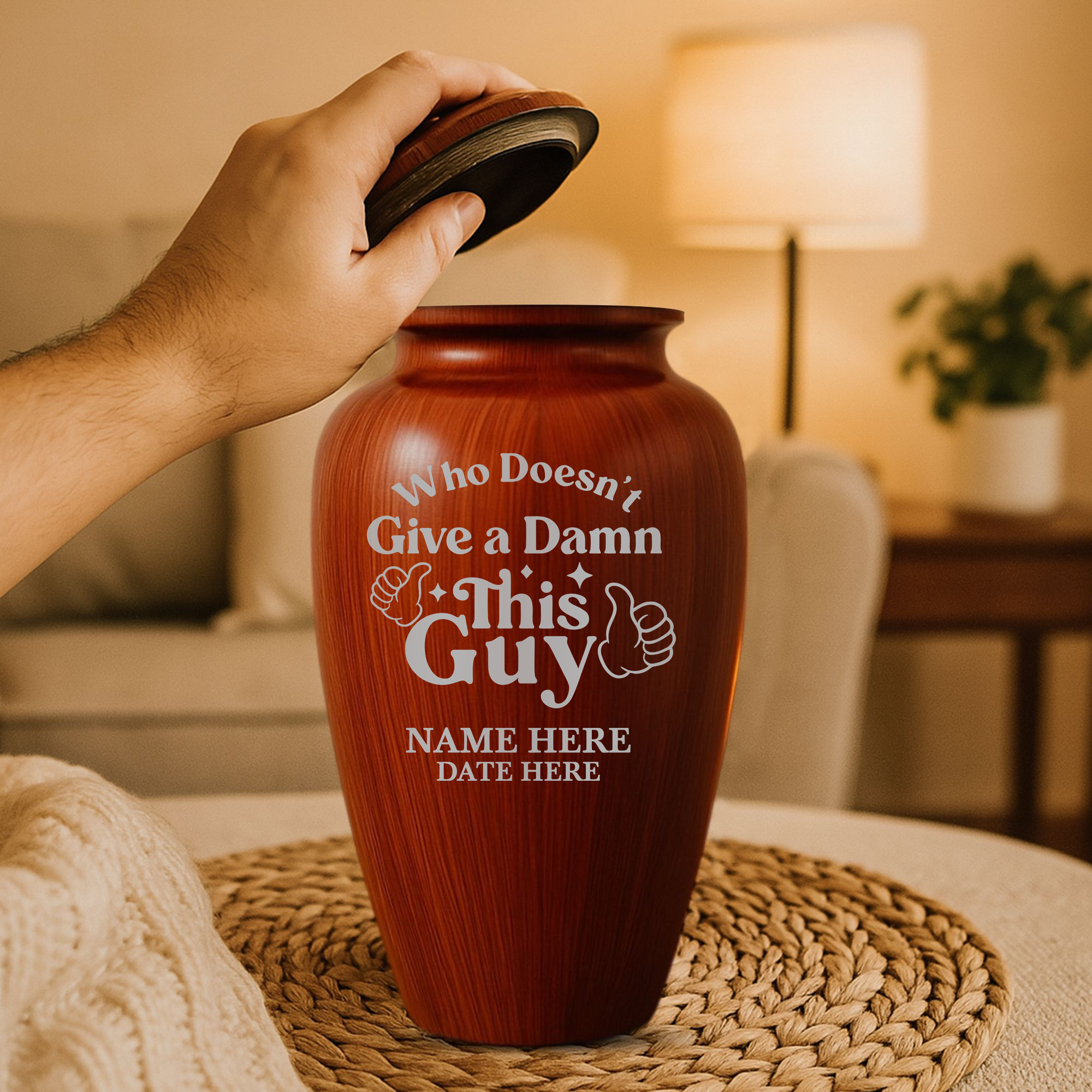 Human Cremation Urn - 200 Cubic Inch - Ingrained Wood Style Finish | Dark Humor