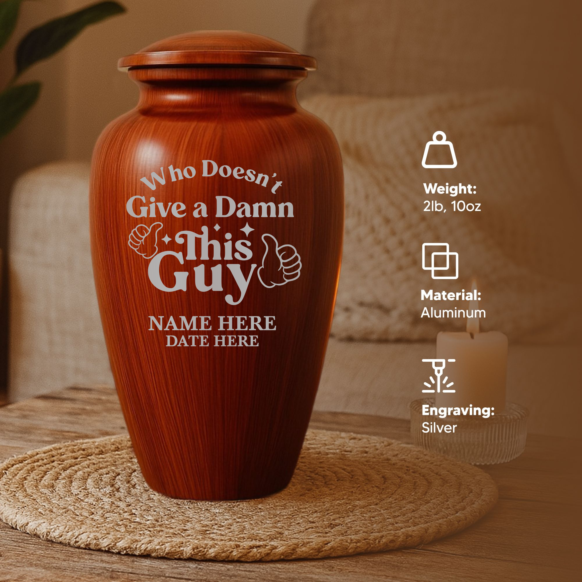 Human Cremation Urn - 200 Cubic Inch - Ingrained Wood Style Finish | Dark Humor