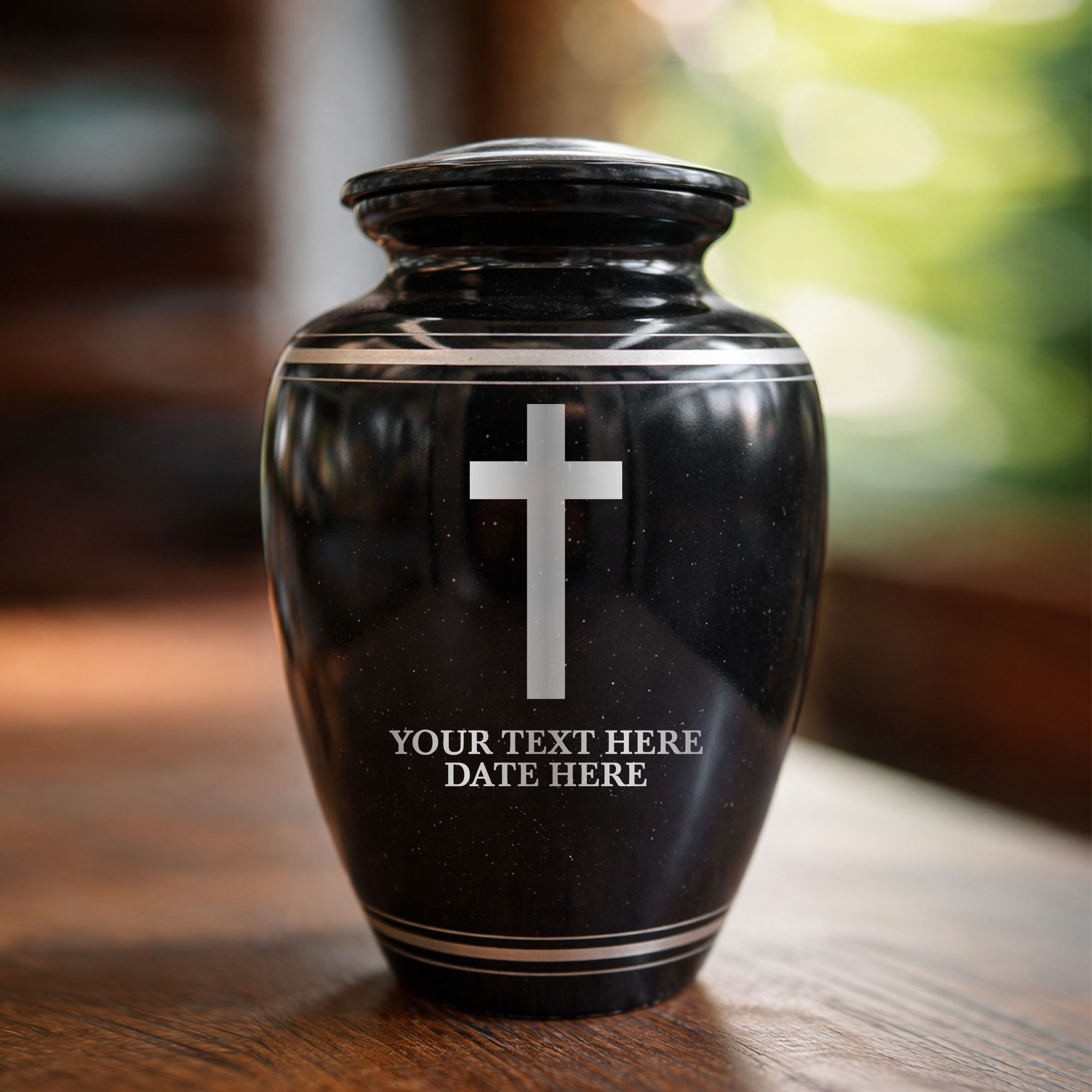 Extra Large Human Cremation Urn - 350 Cubic Inch - Black Spotted Finish with Silver Rim | Cross Design Collection 1