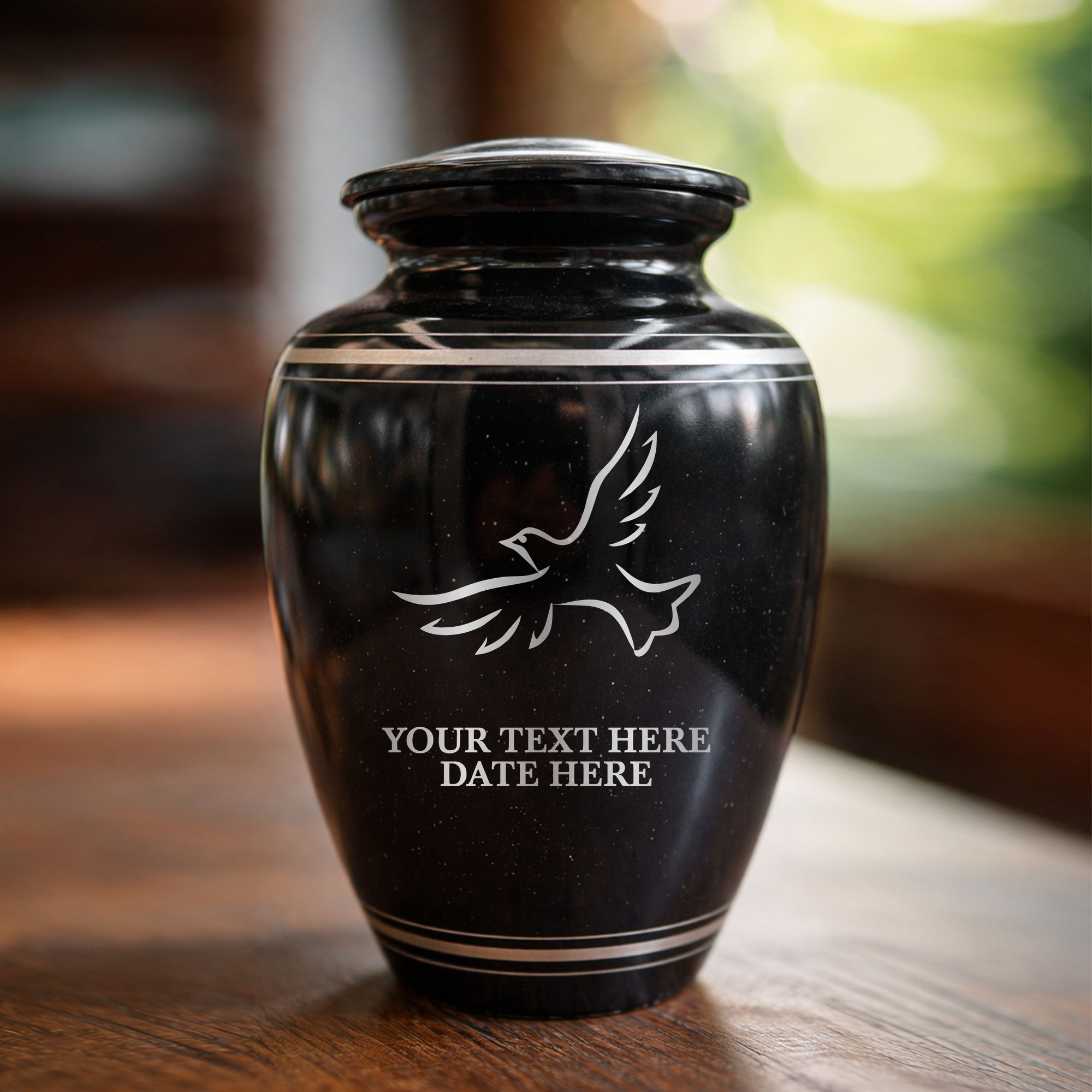 Extra Large Human Cremation Urn - 350 Cubic Inch - Black Spotted Finish with Silver Rim | Memorial Dove