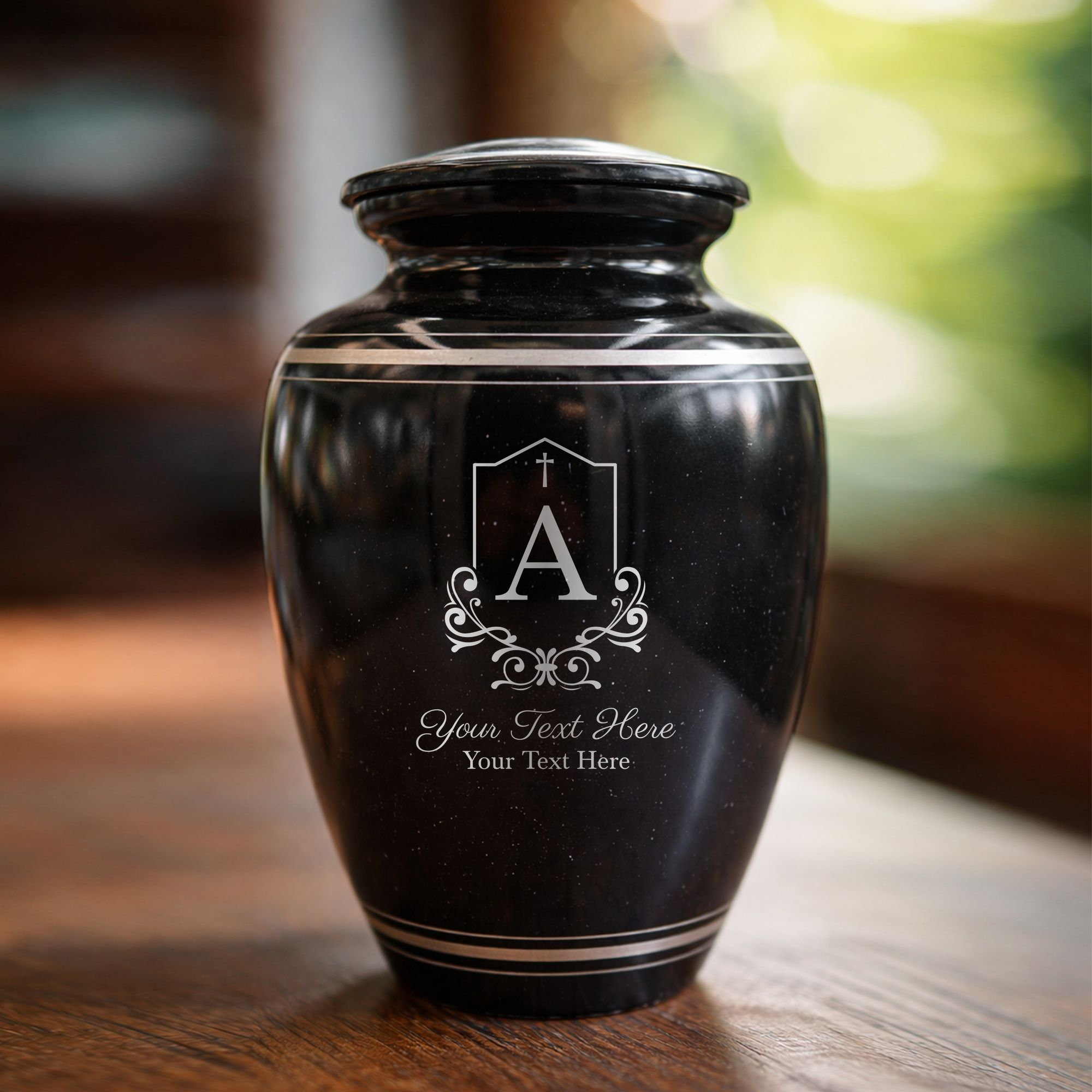 Extra Large Human Cremation Urn - 350 Cubic Inch - Black Spotted Finish with Silver Rim | Headstone Memorial