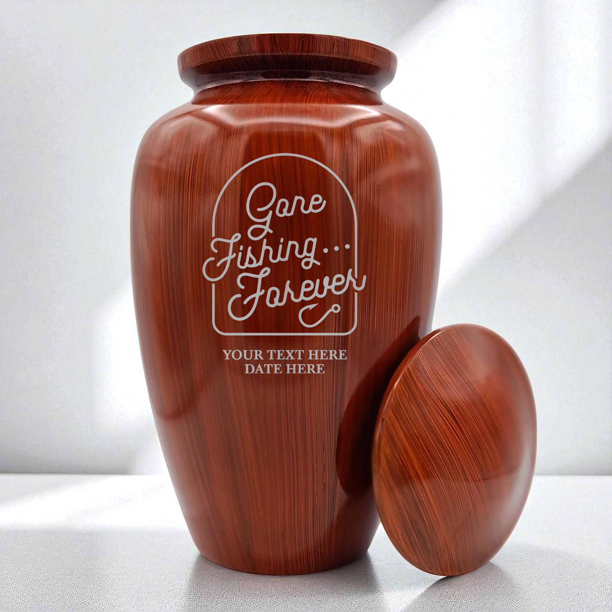 Human Cremation Urn - 200 Cubic Inch - Ingrained Wood Style Finish | Fisherman Tribute