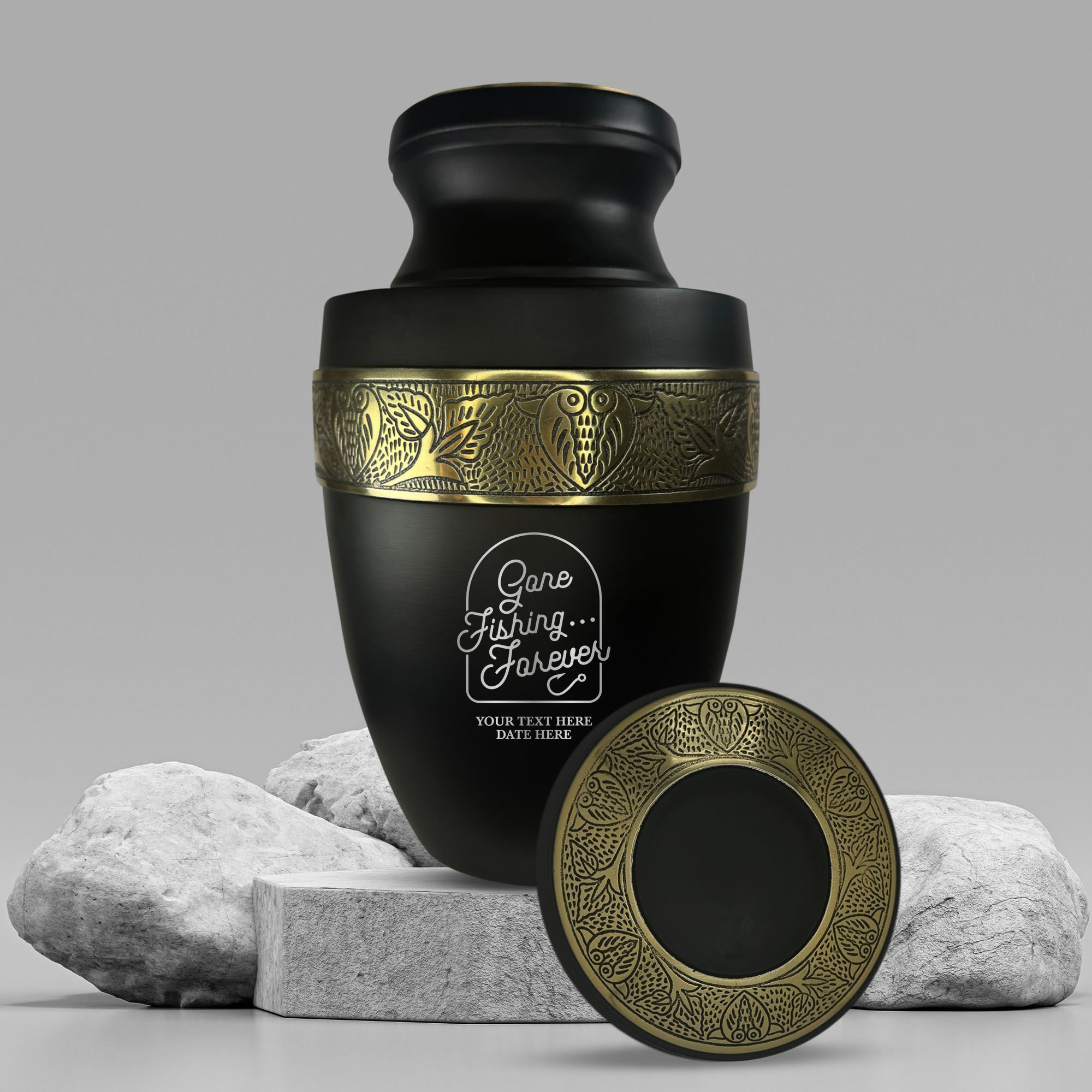 Elite Human Cremation Urn – 200 Cubic Inch – Aluminum with Gold Inlay | Fisherman Tribute