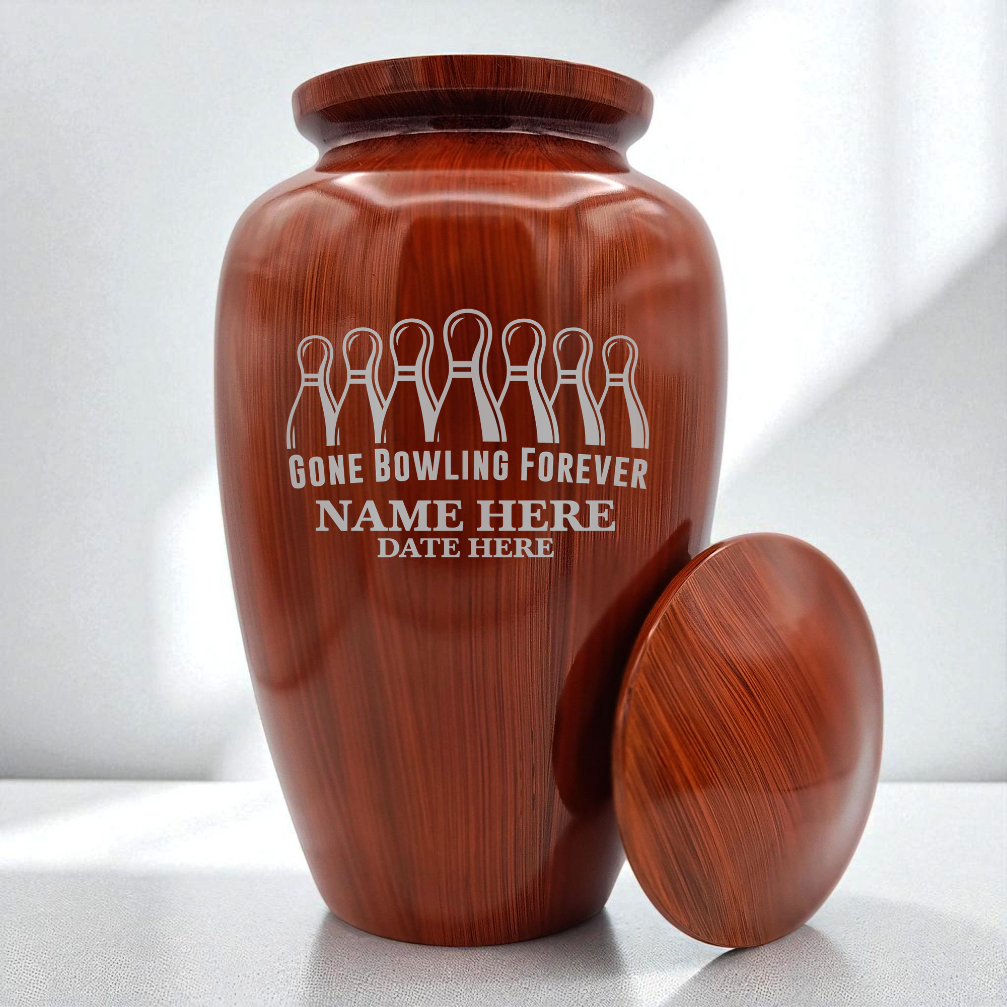 Human Cremation Urn - 200 Cubic Inch - Ingrained Wood Style Finish | Gone Bowling Tribute