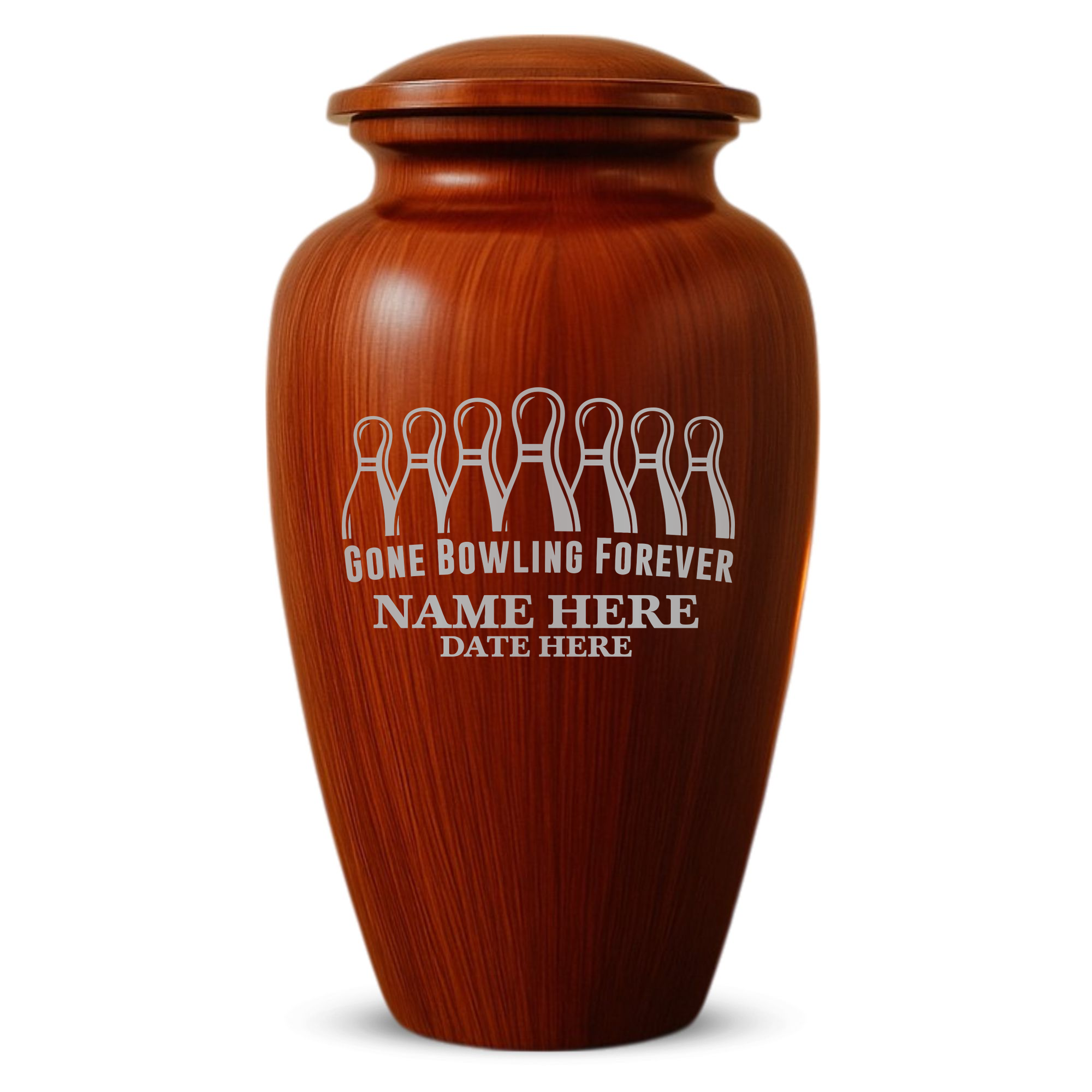 Human Cremation Urn - 200 Cubic Inch - Ingrained Wood Style Finish | Gone Bowling Tribute