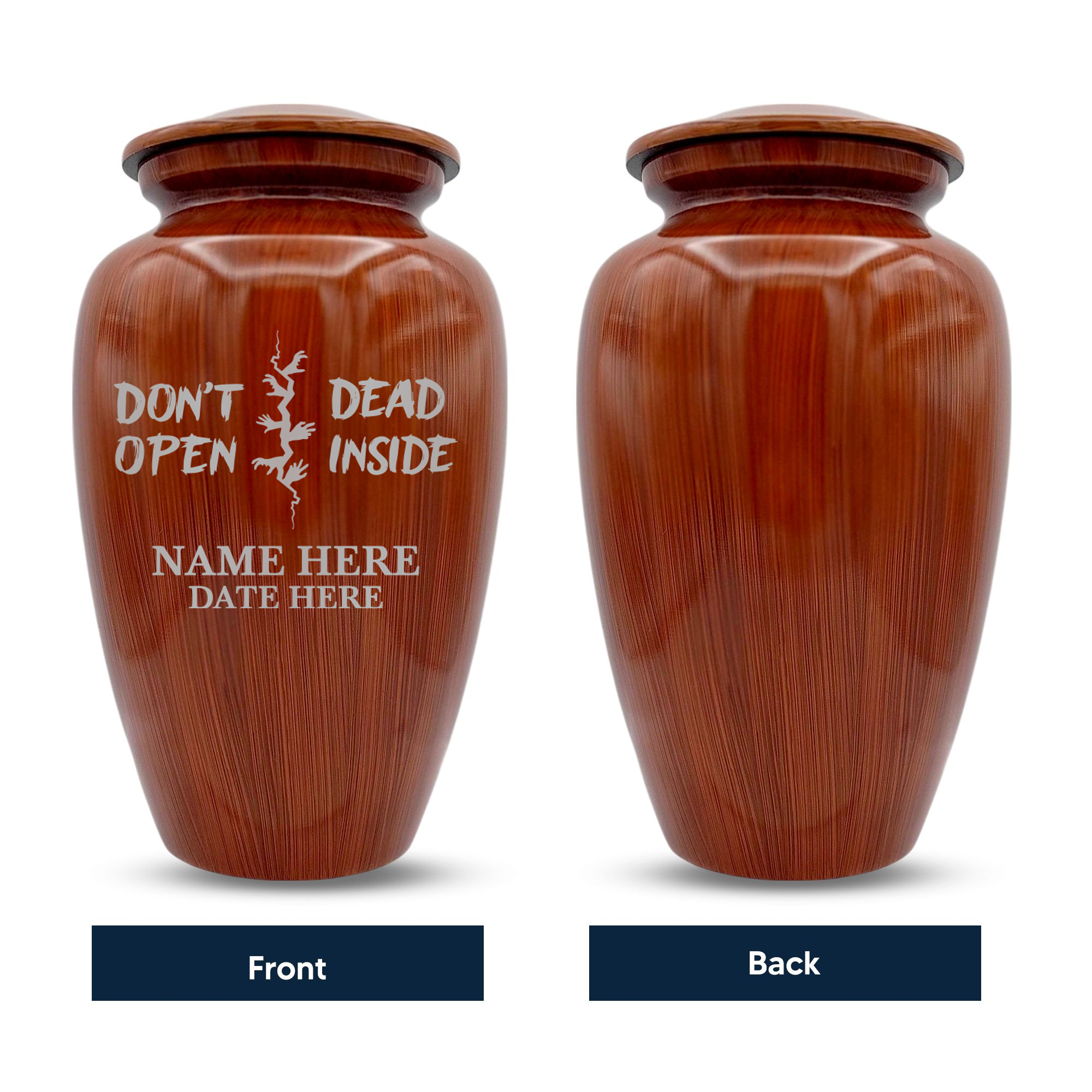 Human Cremation Urn - 200 Cubic Inch - Ingrained Wood Style Finish | Pop Culture Humor