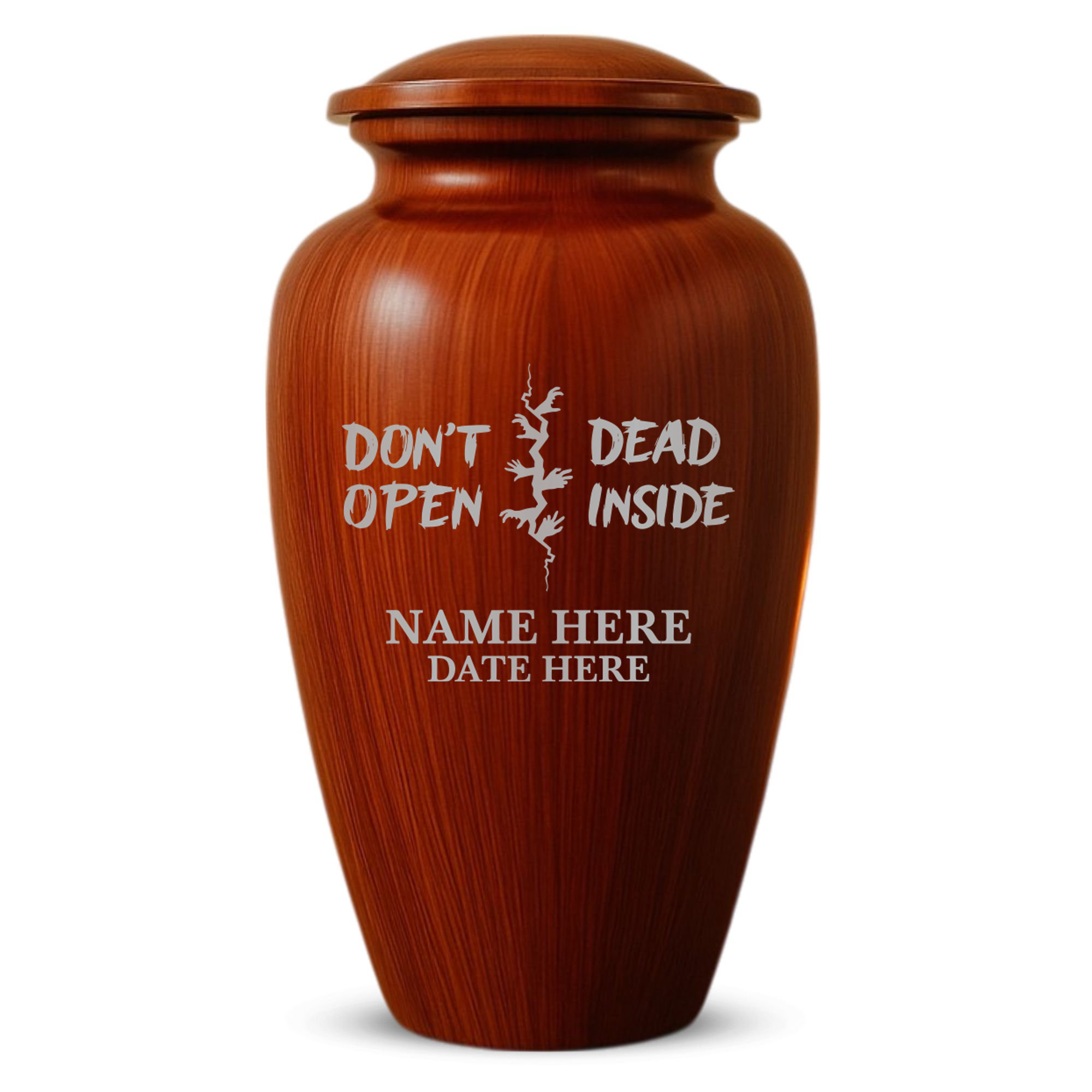 Human Cremation Urn - 200 Cubic Inch - Ingrained Wood Style Finish | Pop Culture Humor