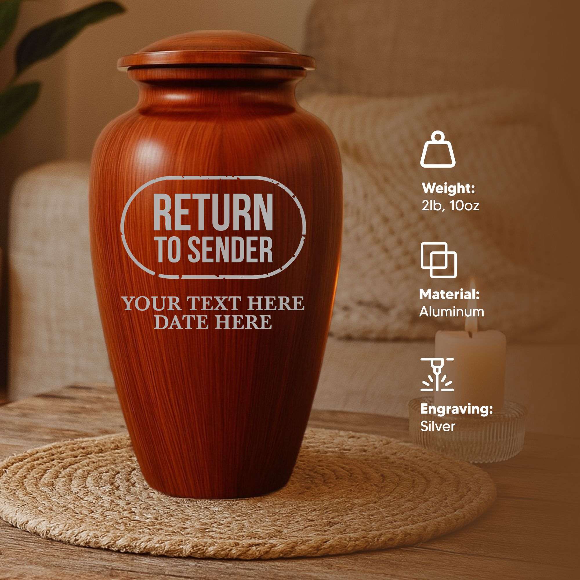 Human Cremation Urn - 200 Cubic Inch - Ingrained Wood Style Finish | Office Humor