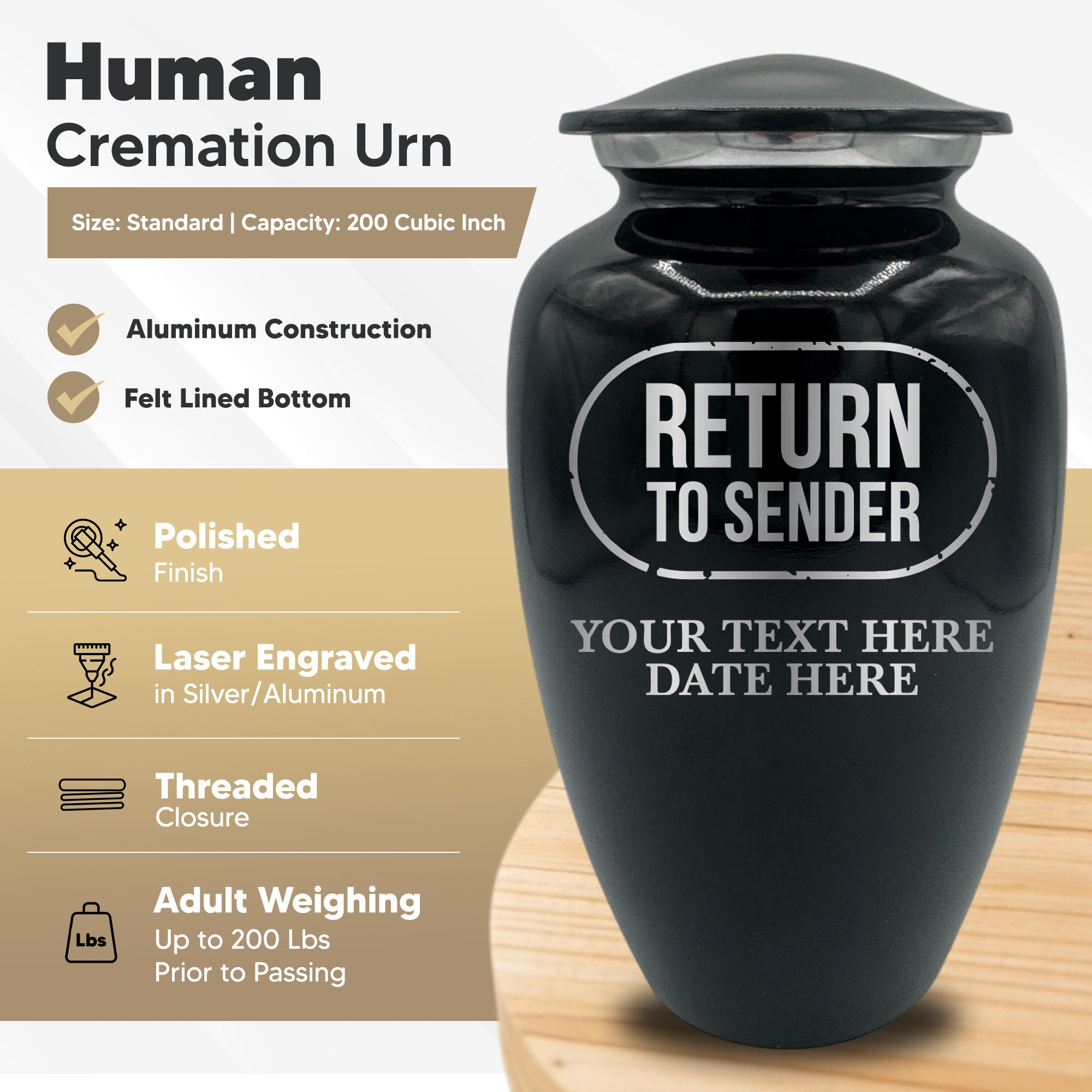 Splendor Human Cremation Urn - 200 Cubic Inch Capacity - Metal | Office Humor