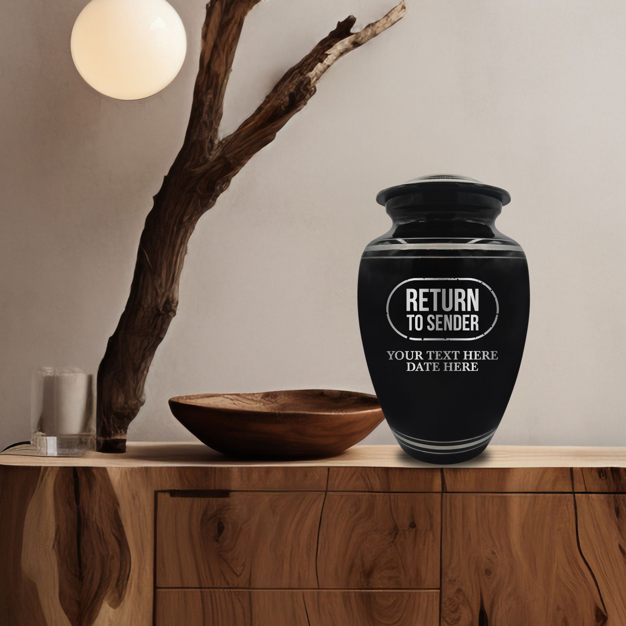 Polished Aluminum with Silver Rim Human Cremation Urn - 200 Cubic Inch | Office Humor