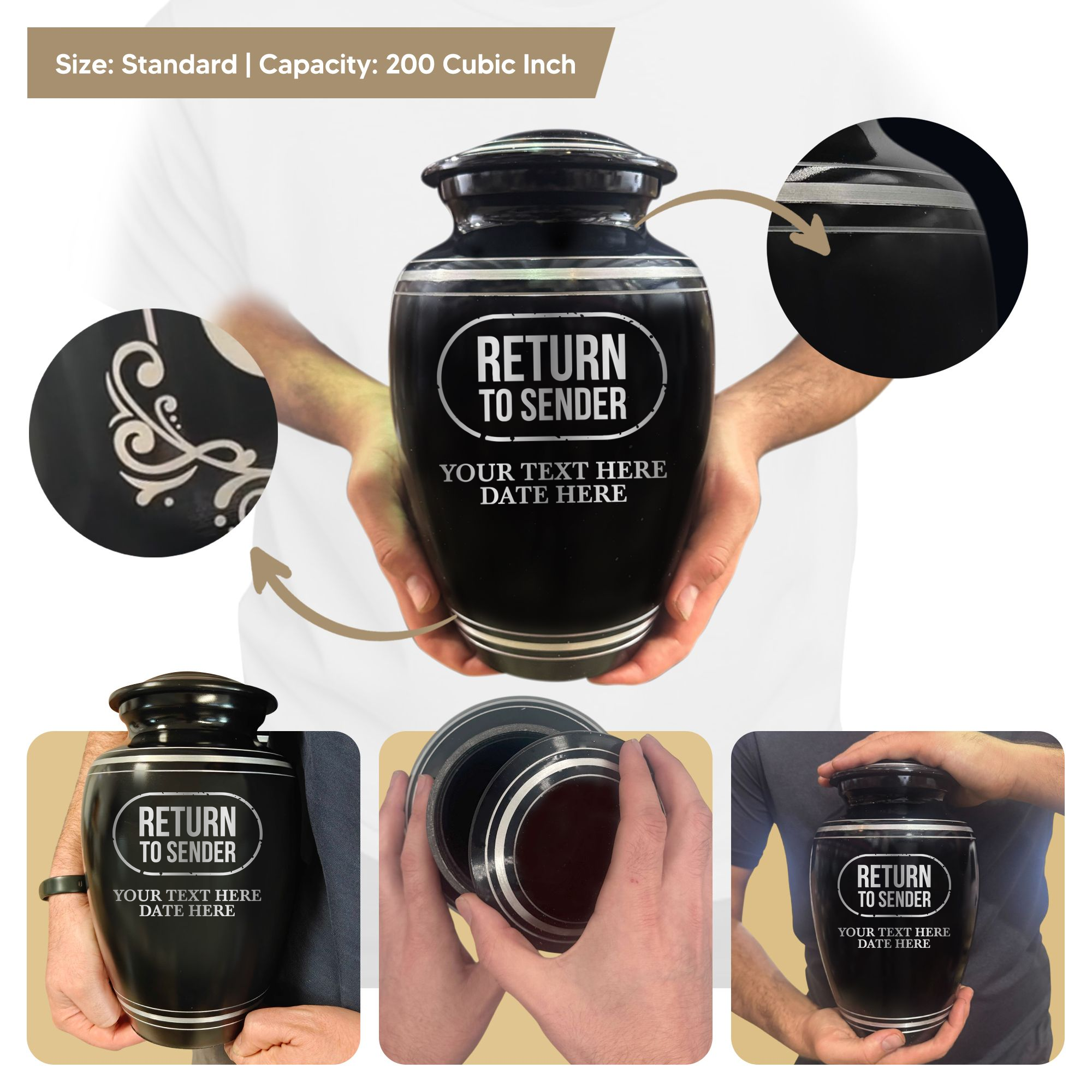 Polished Aluminum with Silver Rim Human Cremation Urn - 200 Cubic Inch | Office Humor