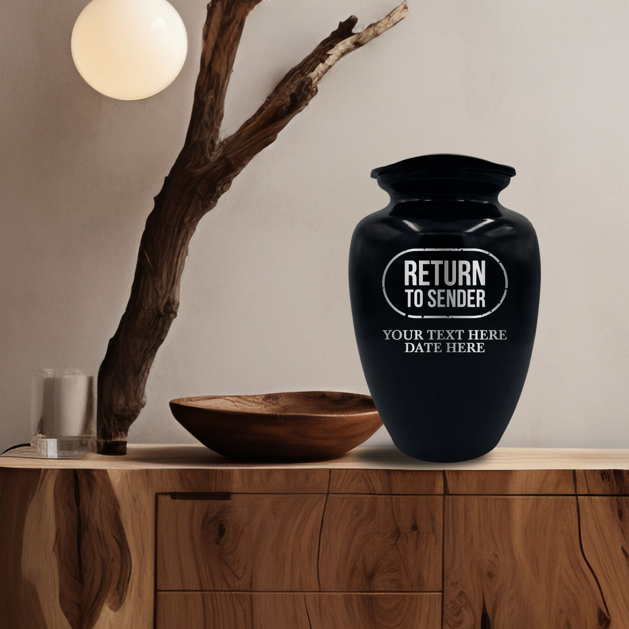 Polished Extra Large Human Cremation Urn 350 Cubic Inch - Engraved Aluminum | Office Humor