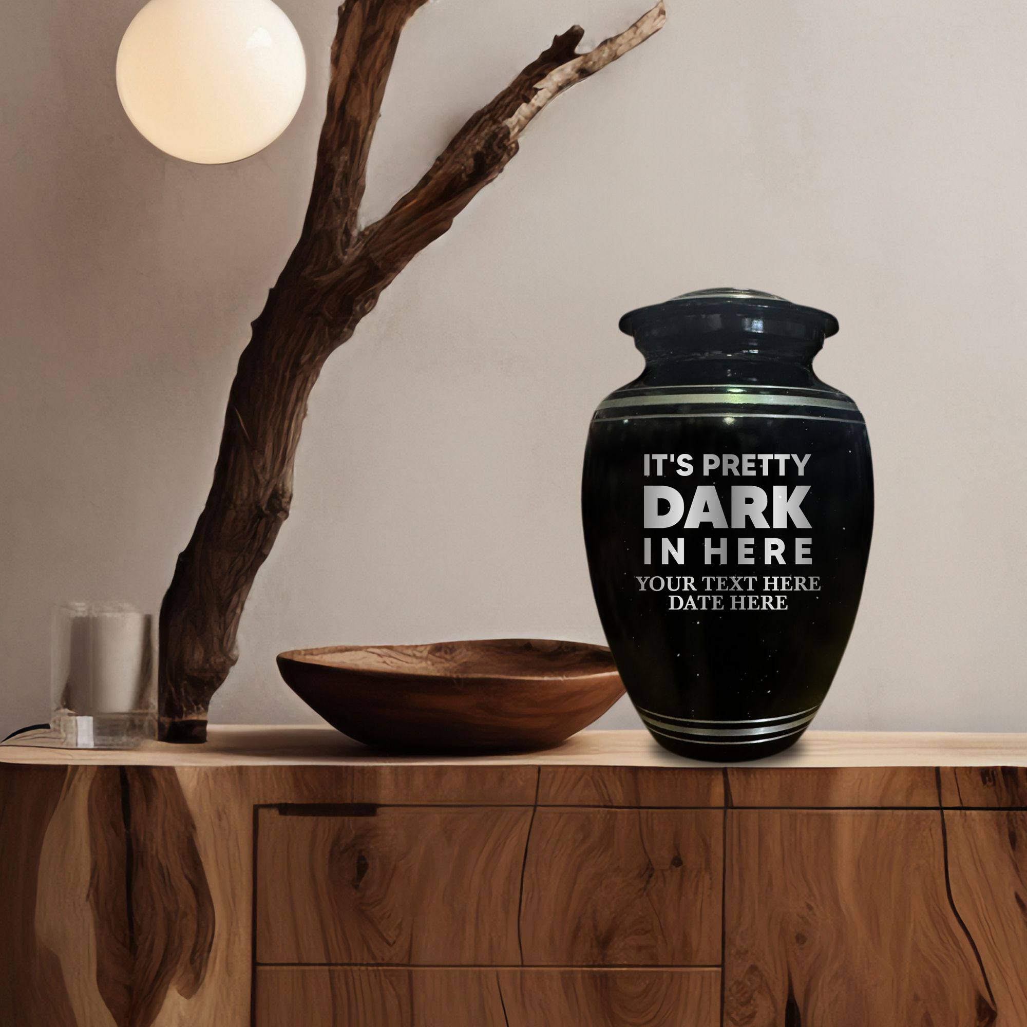 Spotted Black Aluminum with Silver Rim Human Cremation Urn - 200 Cubic Inch | Just Funny Memorial