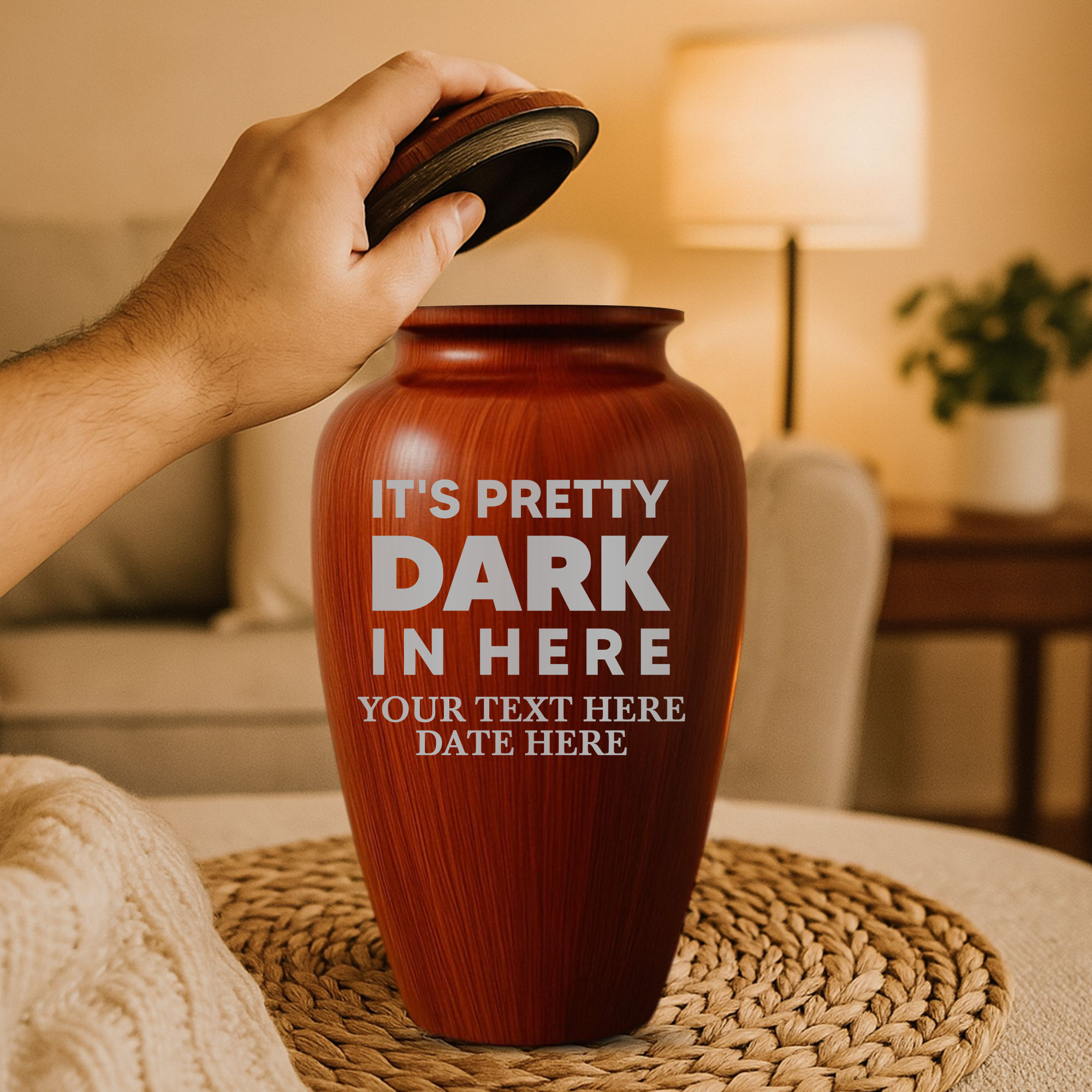 Human Cremation Urn - 200 Cubic Inch - Ingrained Wood Style Finish | Just Funny Memorial