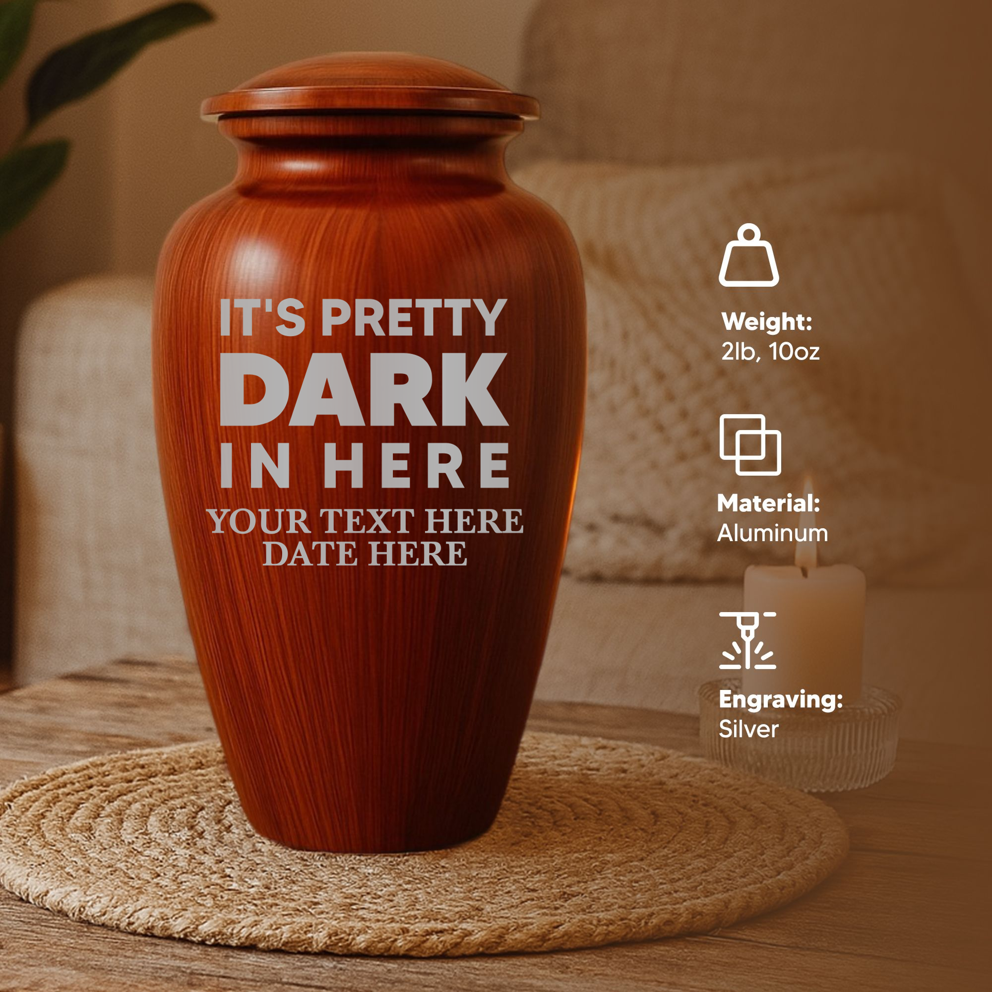 Human Cremation Urn - 200 Cubic Inch - Ingrained Wood Style Finish | Just Funny Memorial