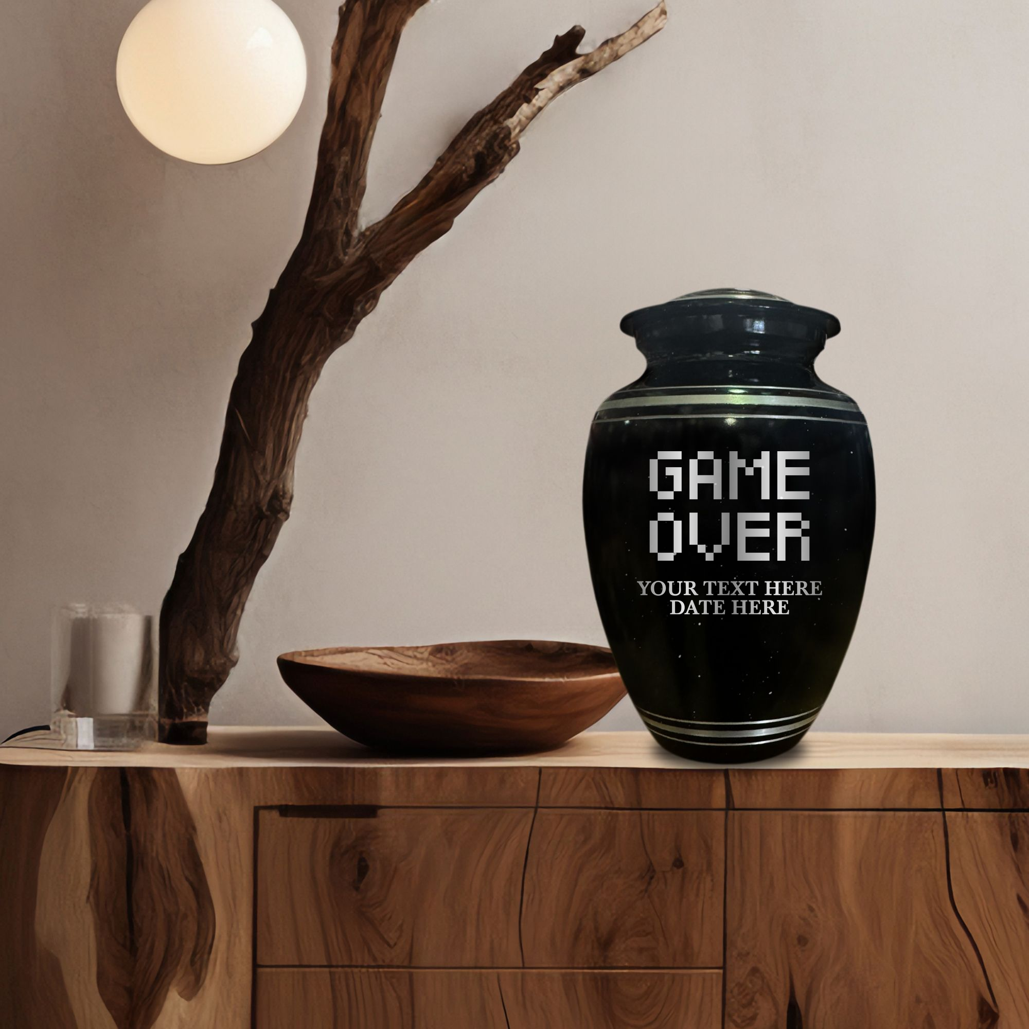 Spotted Black Aluminum with Silver Rim Human Cremation Urn - 200 Cubic Inch | Gaming Memorial