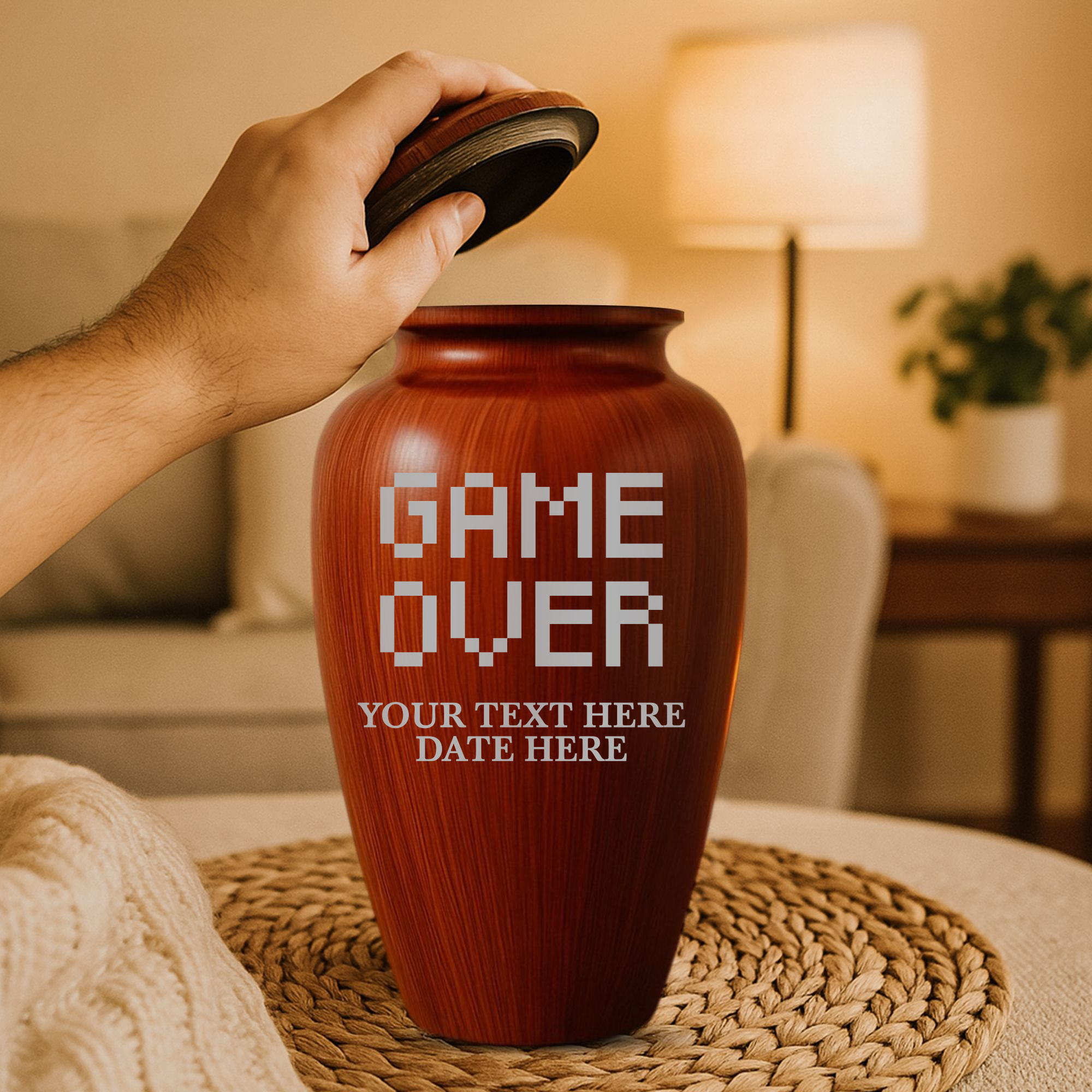 Human Cremation Urn - 200 Cubic Inch - Ingrained Wood Style Finish | Gaming Memorial