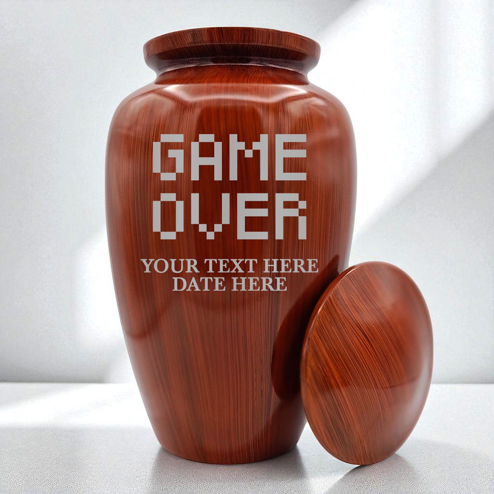 Human Cremation Urn - 200 Cubic Inch - Ingrained Wood Style Finish | Gaming Memorial
