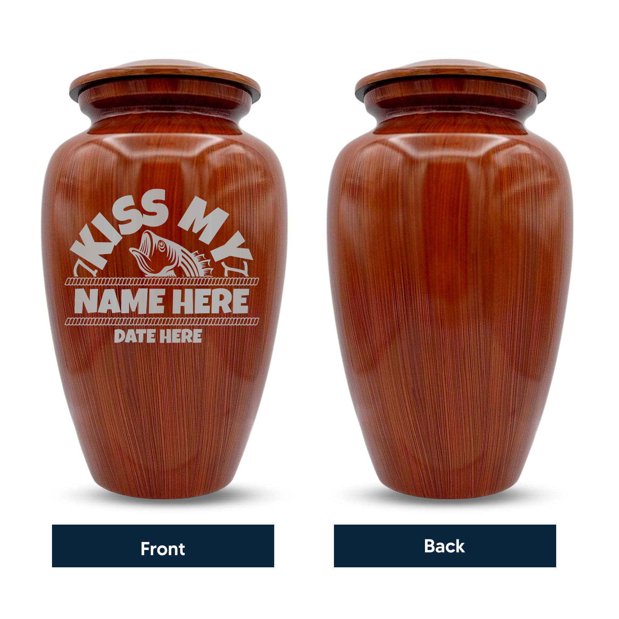 Human Cremation Urn - 200 Cubic Inch - Ingrained Wood Style Finish | Bass Fishing Humor