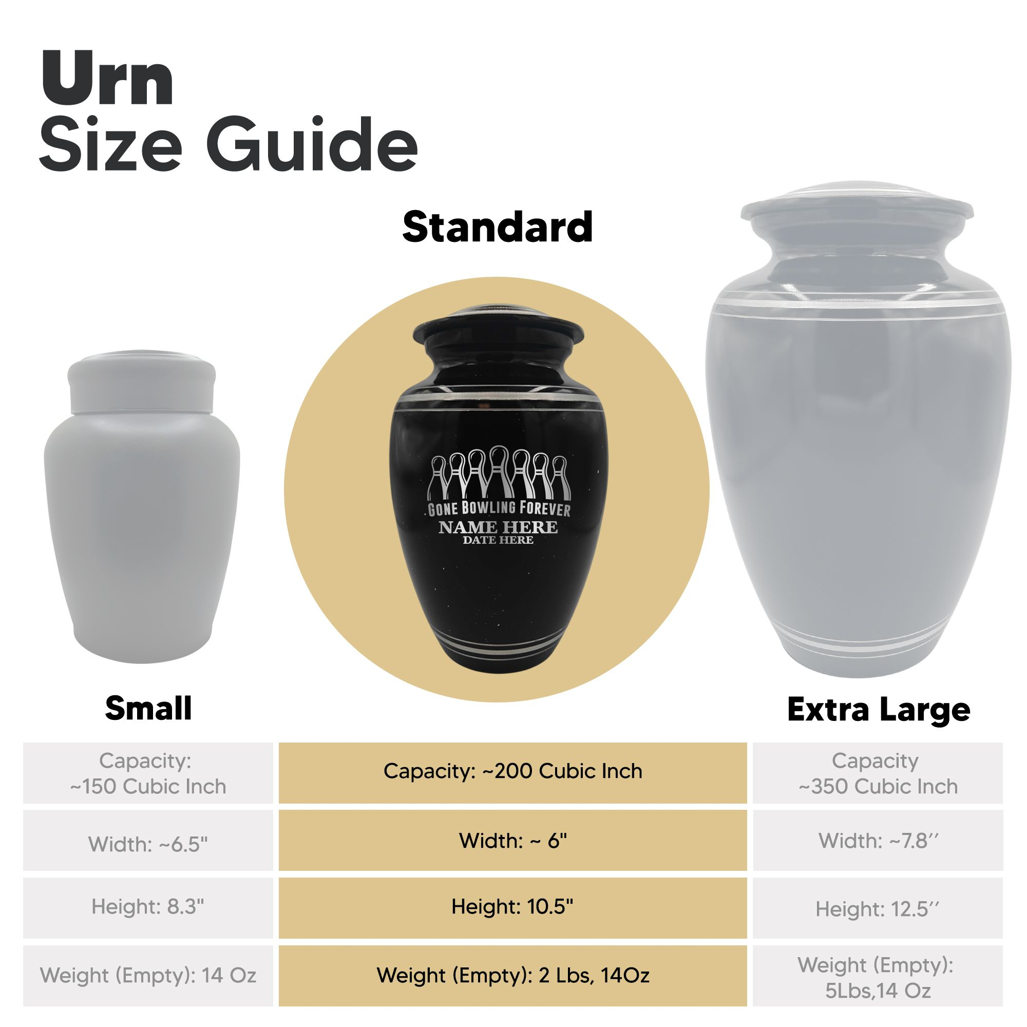 Spotted Black Aluminum with Silver Rim Human Cremation Urn - 200 Cubic Inch | Gone Bowling Tribute