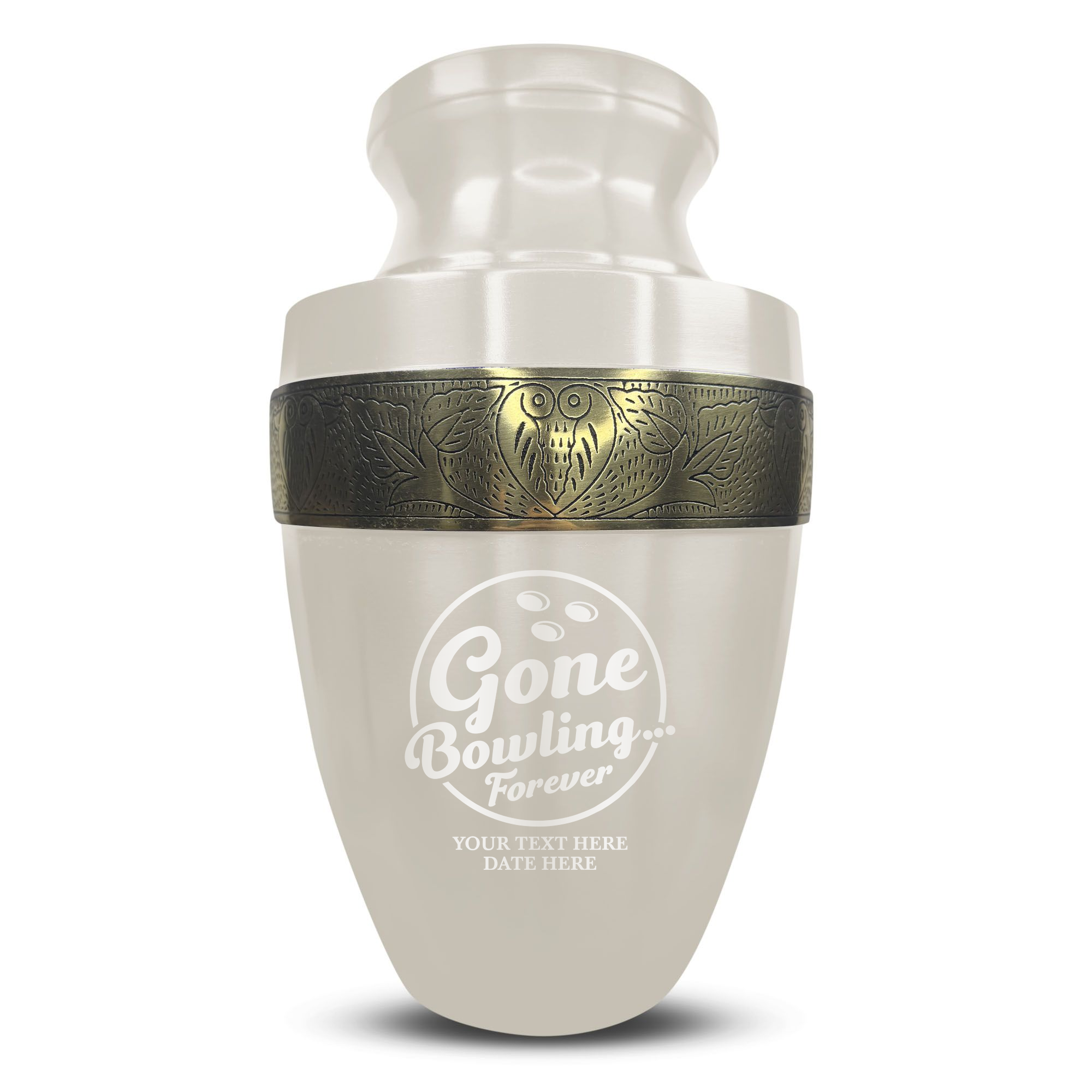 Elite Human Cremation Urn - 200 Cubic Inch - Aluminum with Gold Inlay | Gone Bowling Tribute