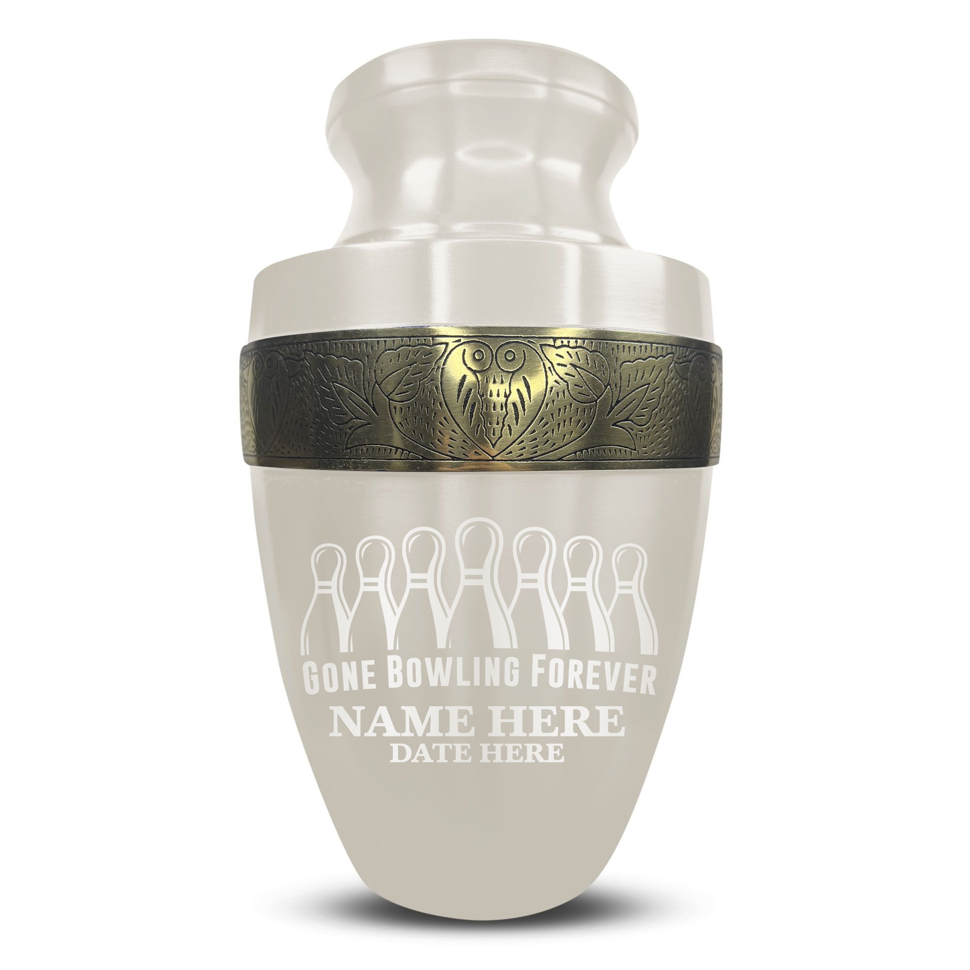 Elite Human Cremation Urn - 200 Cubic Inch - Aluminum with Gold Inlay | Gone Bowling Tribute