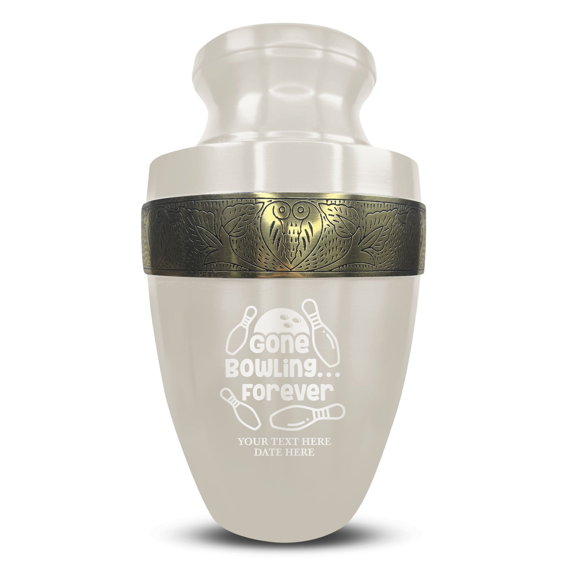 Elite Human Cremation Urn - 200 Cubic Inch - Aluminum with Gold Inlay | Gone Bowling Tribute