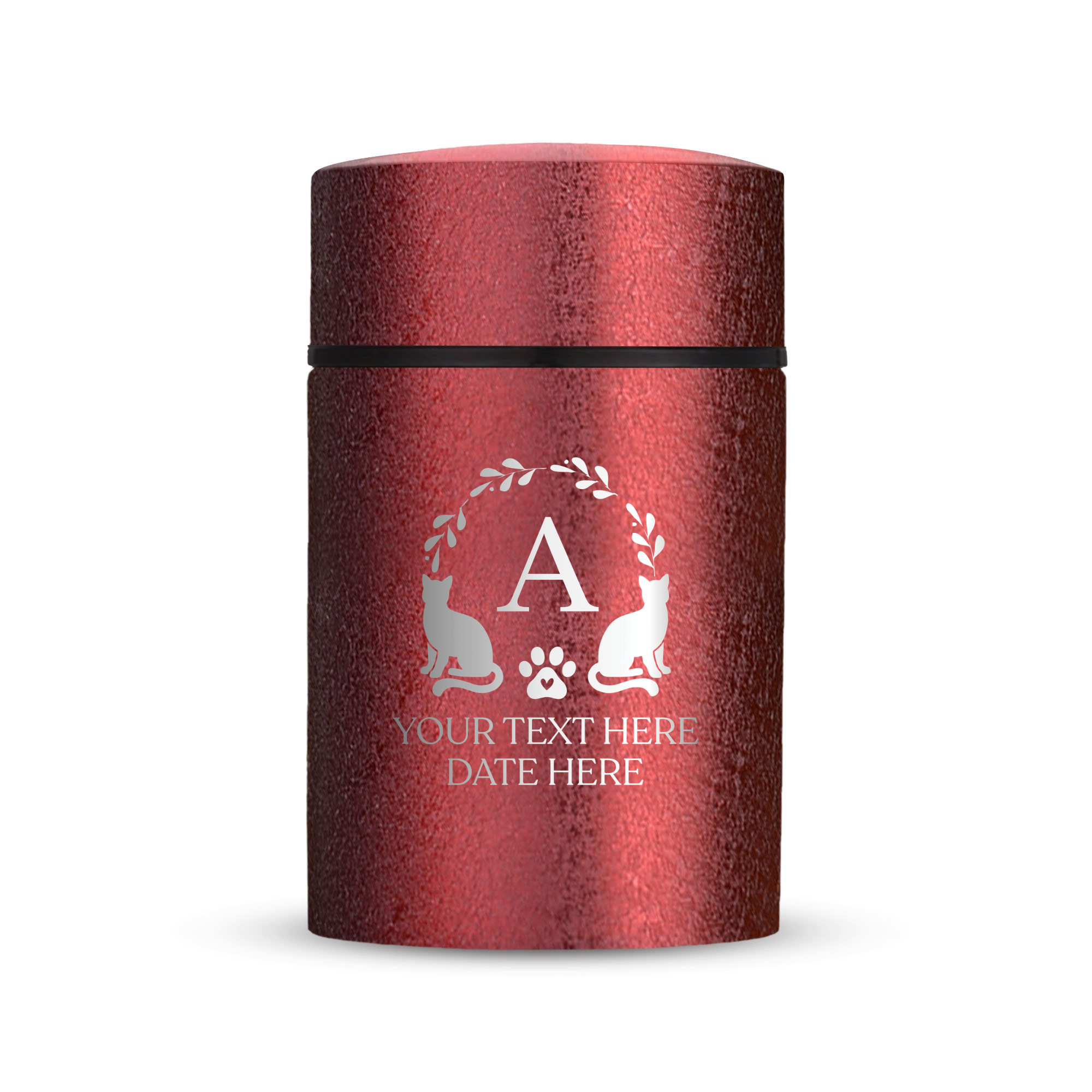 Custom Compact Mini Keepsake Cat Urn - Stainless Steel - Textured Finish - 8 Cubic Inch | Cat Monogram