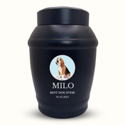 Custom Dog Urn - Standard Size - Stainless Steel - Black - 40 Cubic Inch | Custom Photo