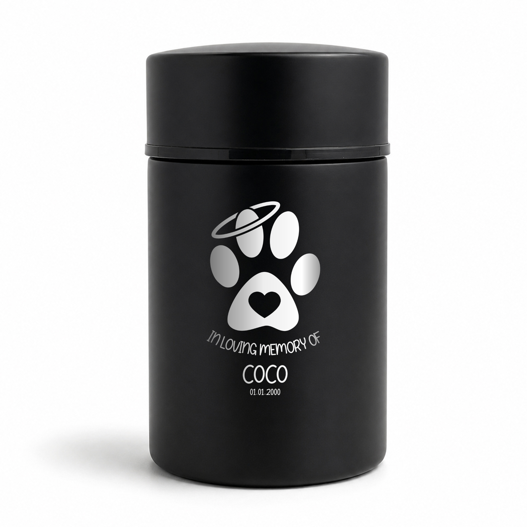 Custom Compact Mini Keepsake Dog Urn - Stainless Steel - Textured Finish - 8 Cubic Inch | Classic Paw