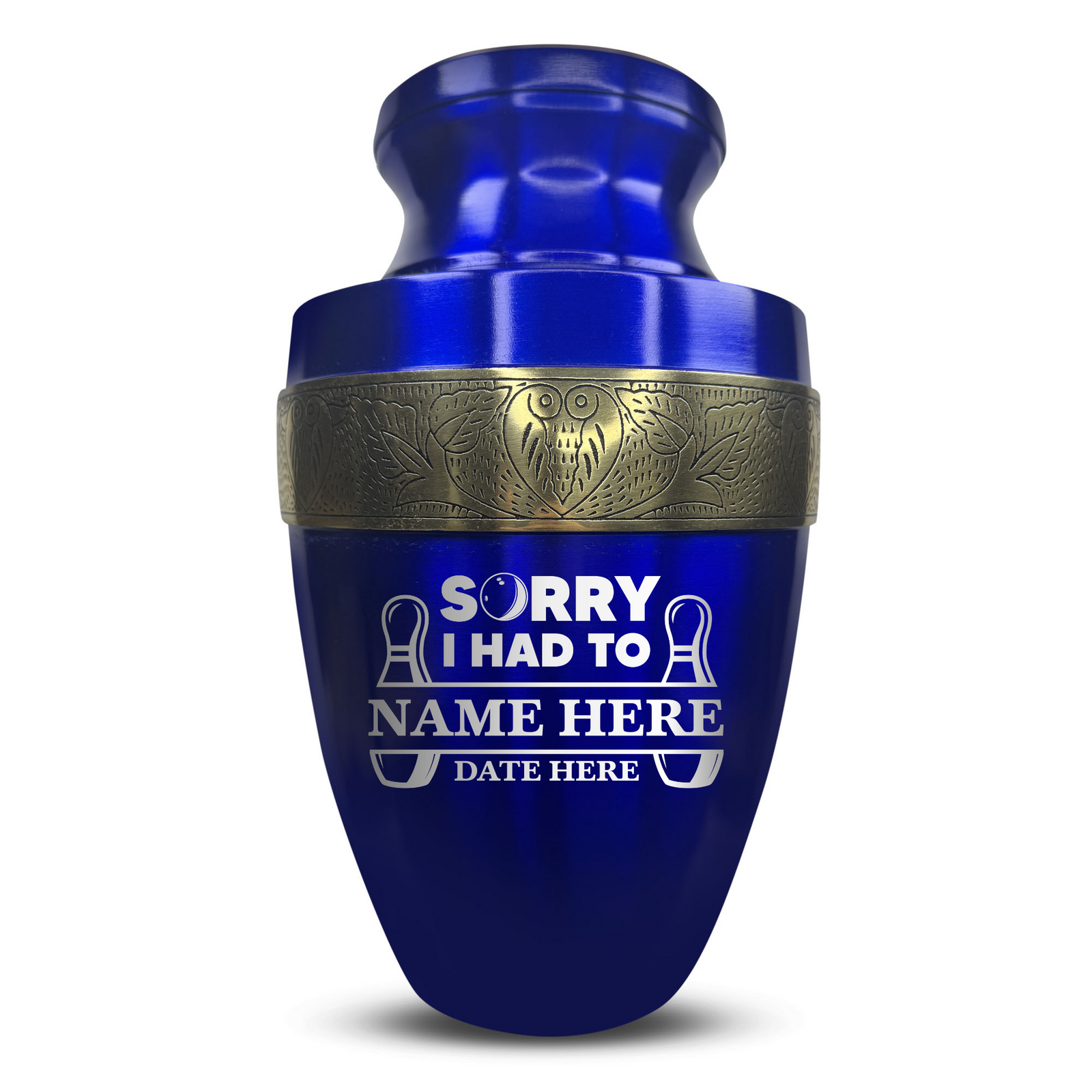 Custom Aluminum Human Urn - Funny Bowling Design - Elite Collection with Gold Inlay - 200 Cubic Inch