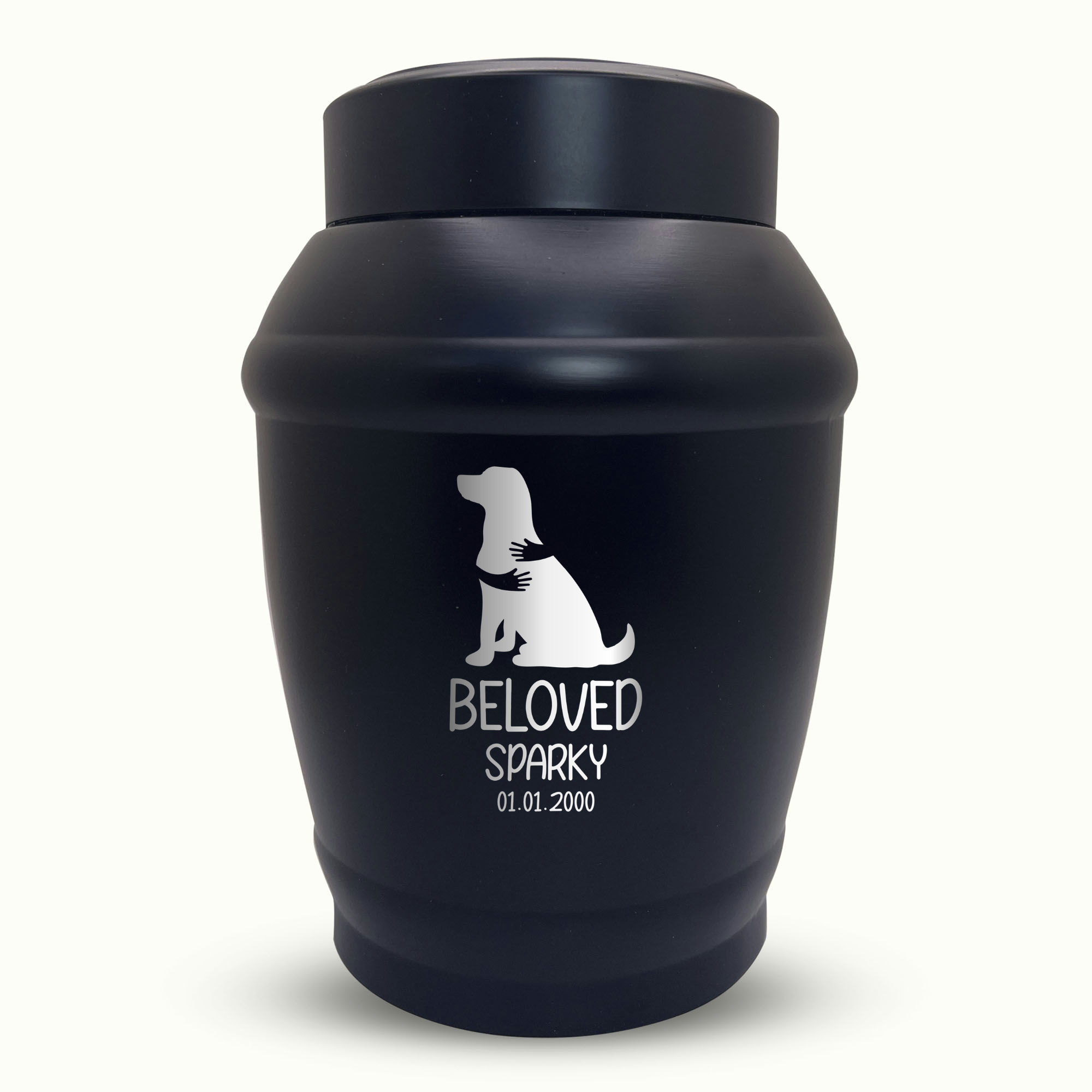 Custom Dog Urn - Standard Size - Stainless Steel - Black - 40 Cubic Inch | Human Bestfriend