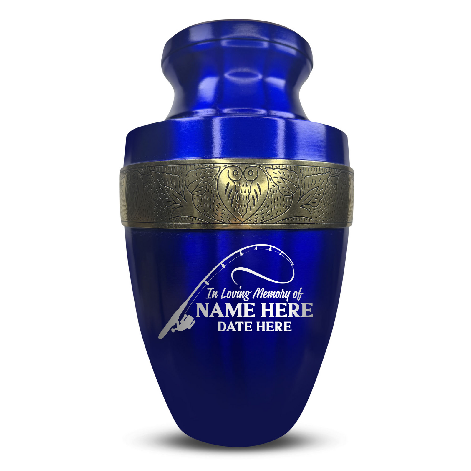 Custom Aluminum Human Urn - Funny Fishing Design - Elite Collection with Gold Inlay - 200 Cubic Inch