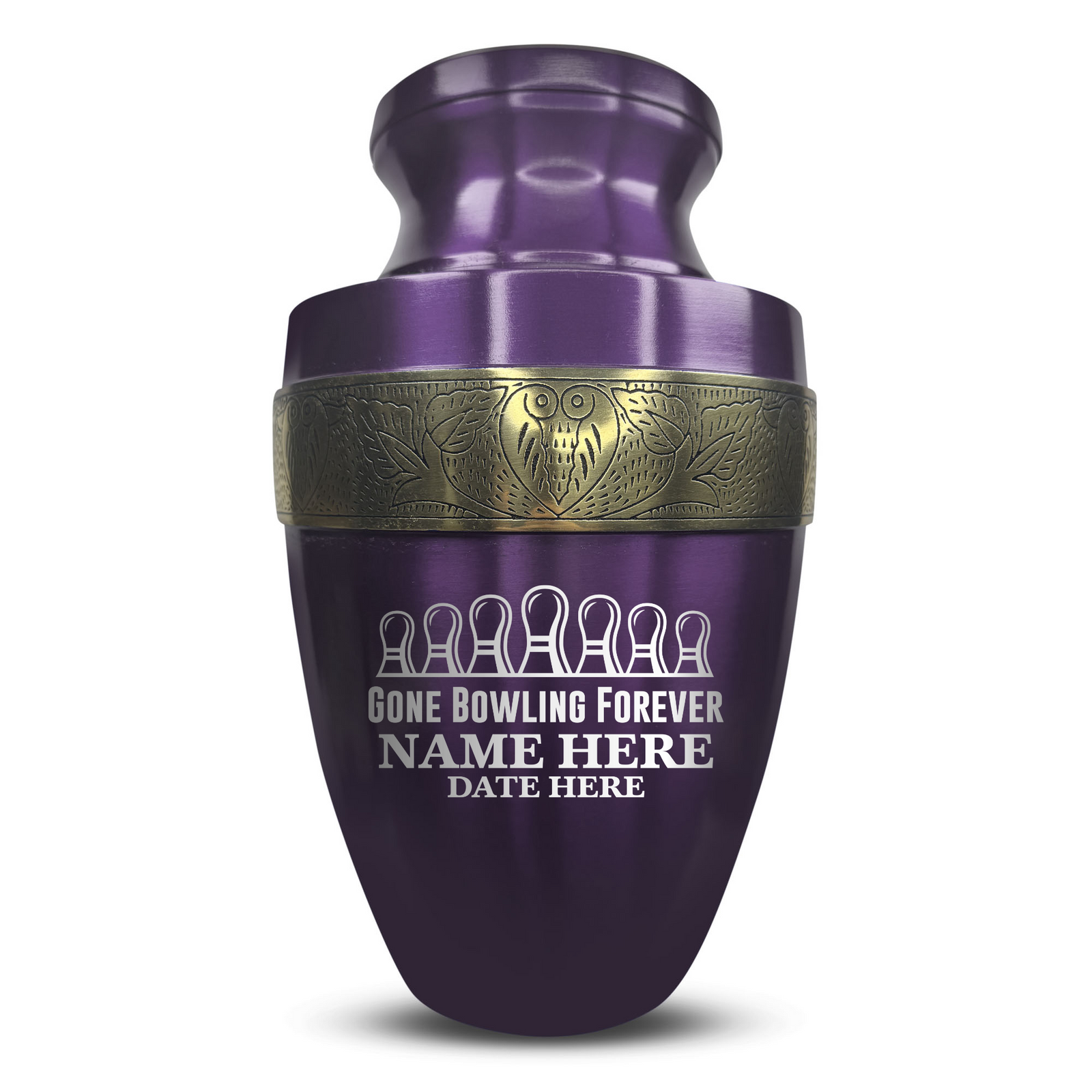 Custom Aluminum Human Urn - Funny Bowling Design - Elite Collection with Gold Inlay - 200 Cubic Inch