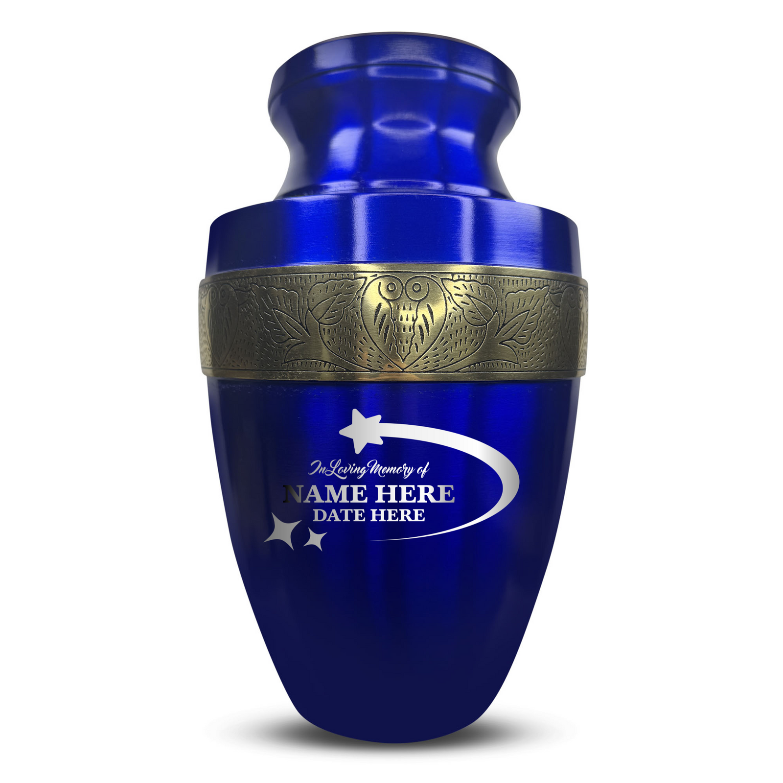 Personalized Adult Human Cremation Urn with Custom Engraved Name on Metal Aluminum Vessel for Ashes and Remains | Elite Series Human Urn with Gold Inlay | 200 Lbs | Stars | Black