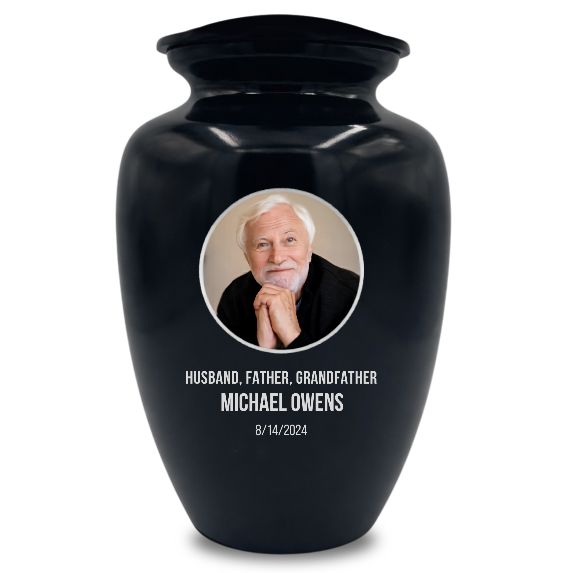 Polished Extra Large Human Cremation Urn 350 Cubic Inch - Engraved Aluminum | Custom Photo