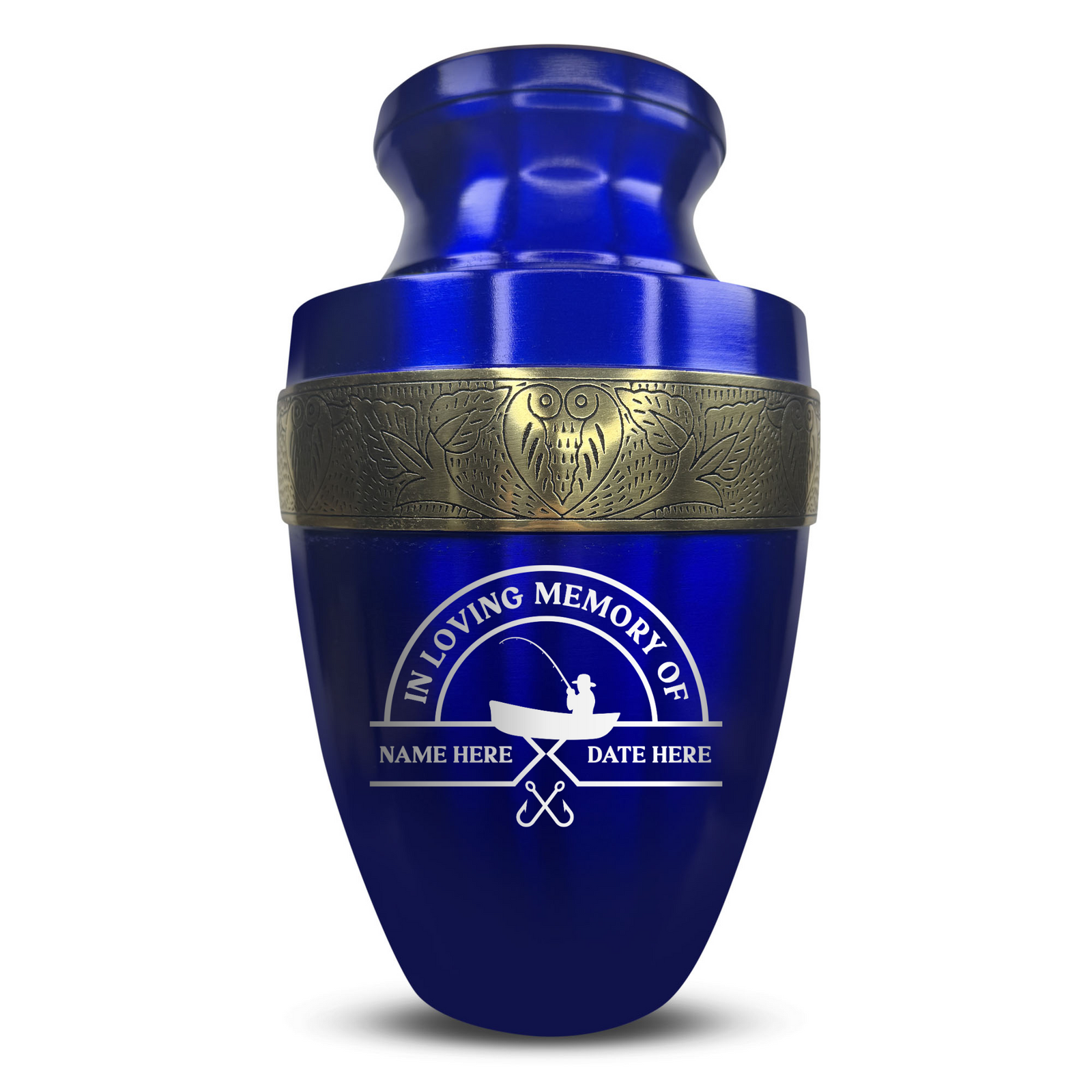 Custom Aluminum Human Urn - Funny Fishing Design - Elite Collection with Gold Inlay - 200 Cubic Inch