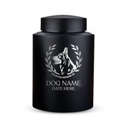 Horizon Dog Cremation Urn – Black Stainless Steel – 50–115 Cubic Inch | Dog Breed