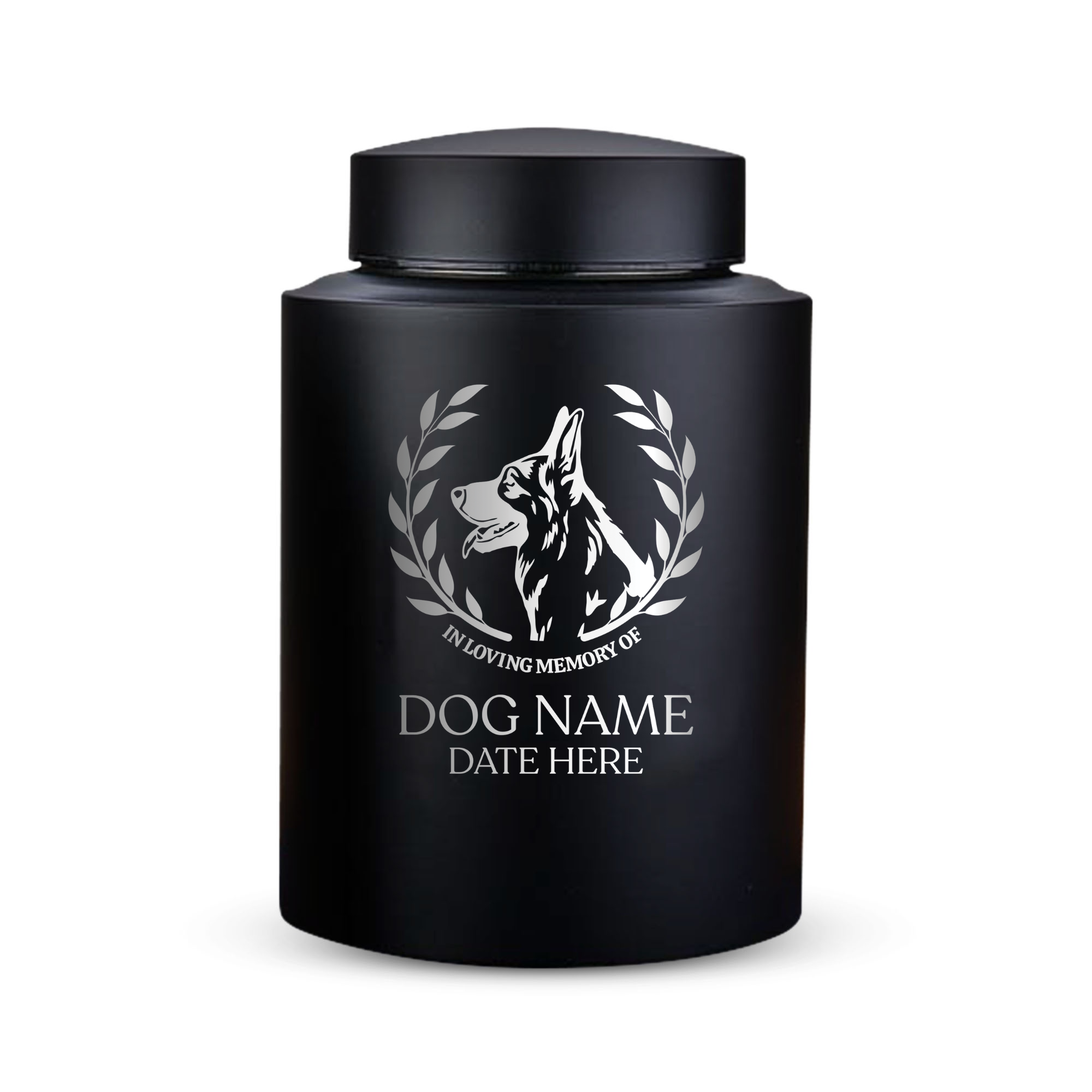 Horizon Dog Cremation Urn – Black Stainless Steel – 50–115 Cubic Inch | Dog Breed