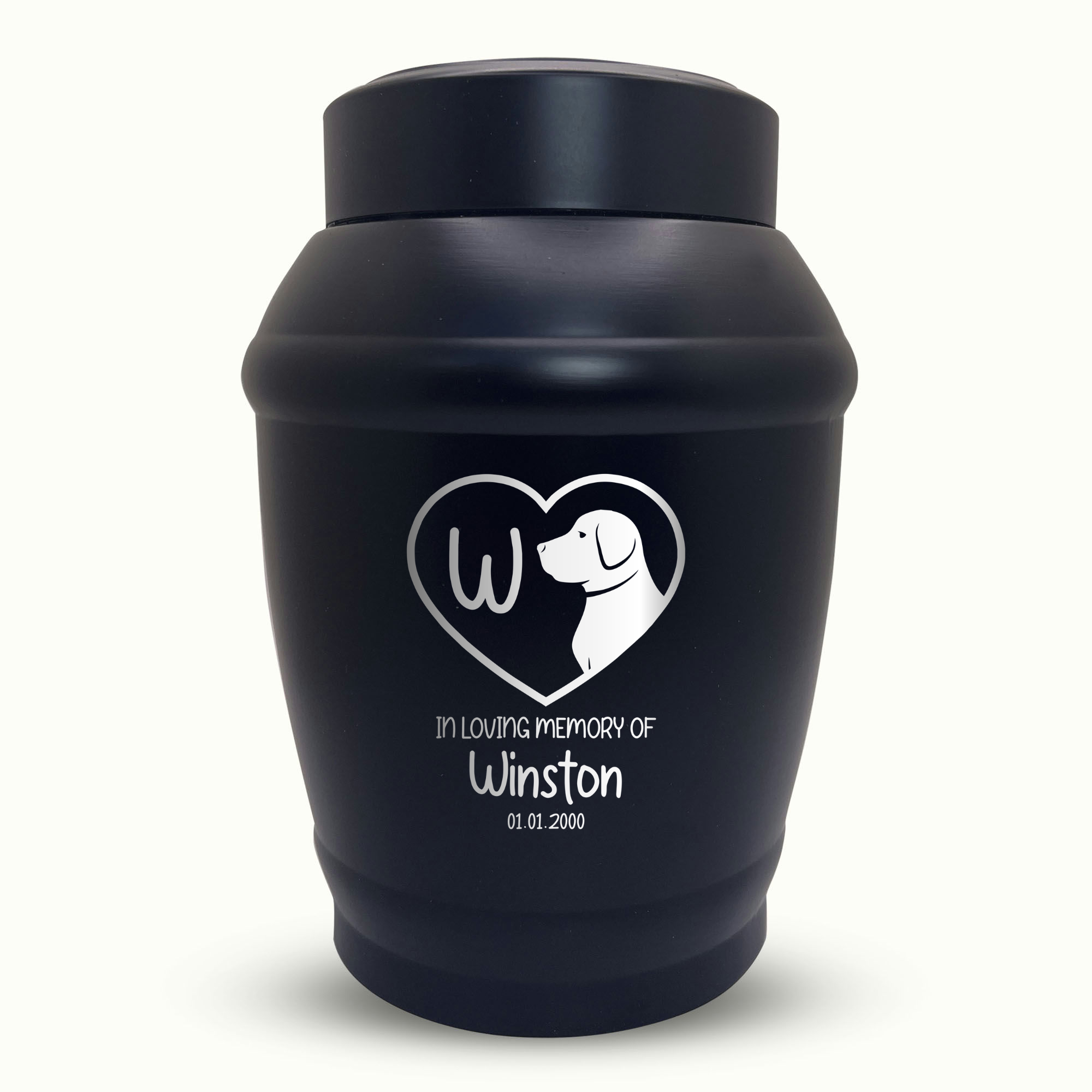 Custom Dog Urn - Standard Size - Stainless Steel - Black - 40 Cubic Inch | Forever Collection