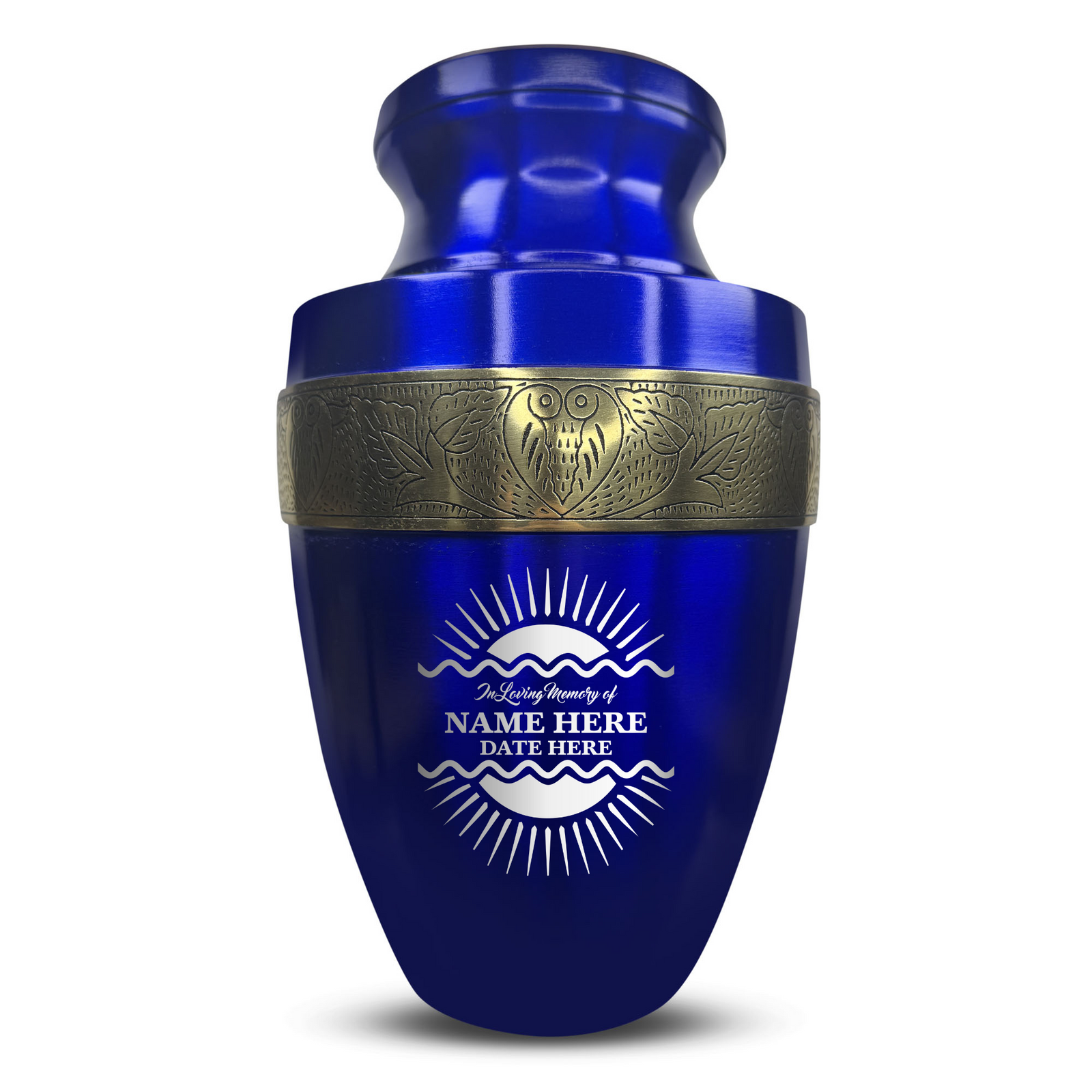 Elite Human Cremation Urn – 200 Cubic Inch – Aluminum with Gold Inlay | Nature Memorial Design