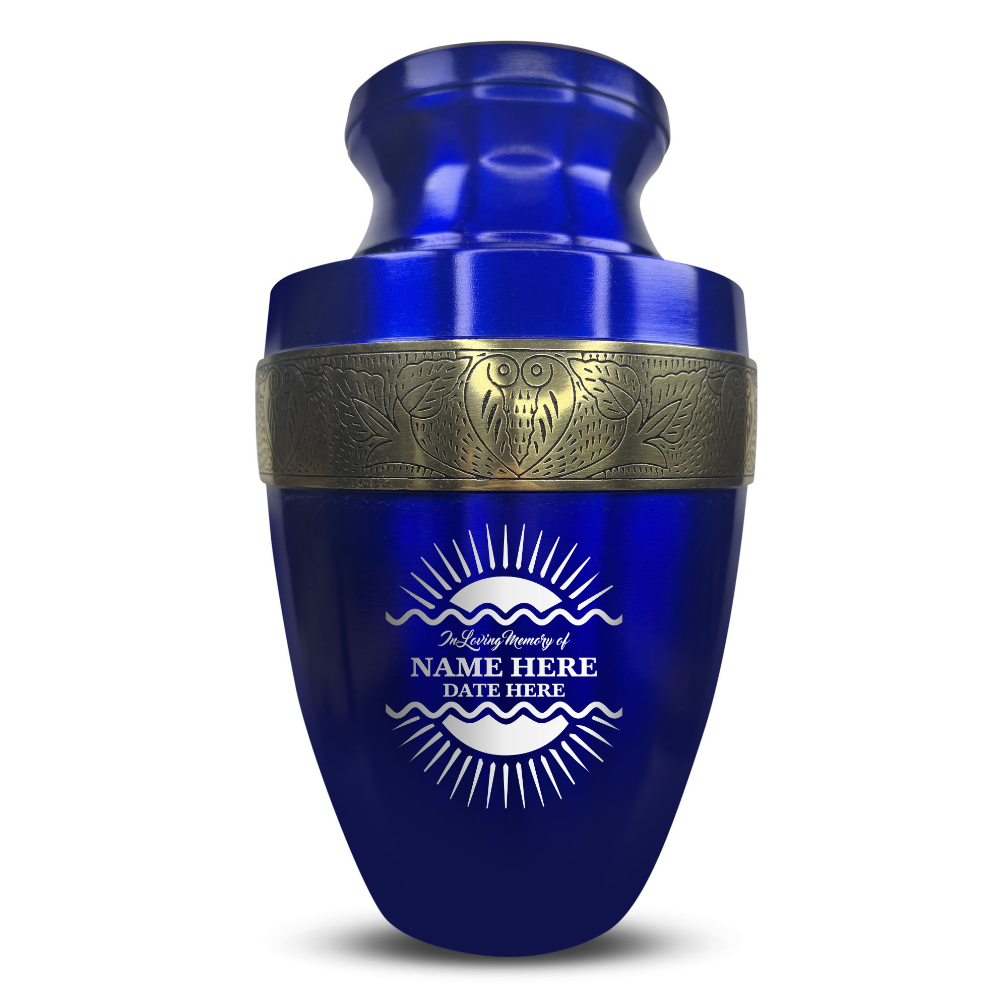 Elite Human Cremation Urn – 200 Cubic Inch – Aluminum with Gold Inlay | Nature Memorial Design