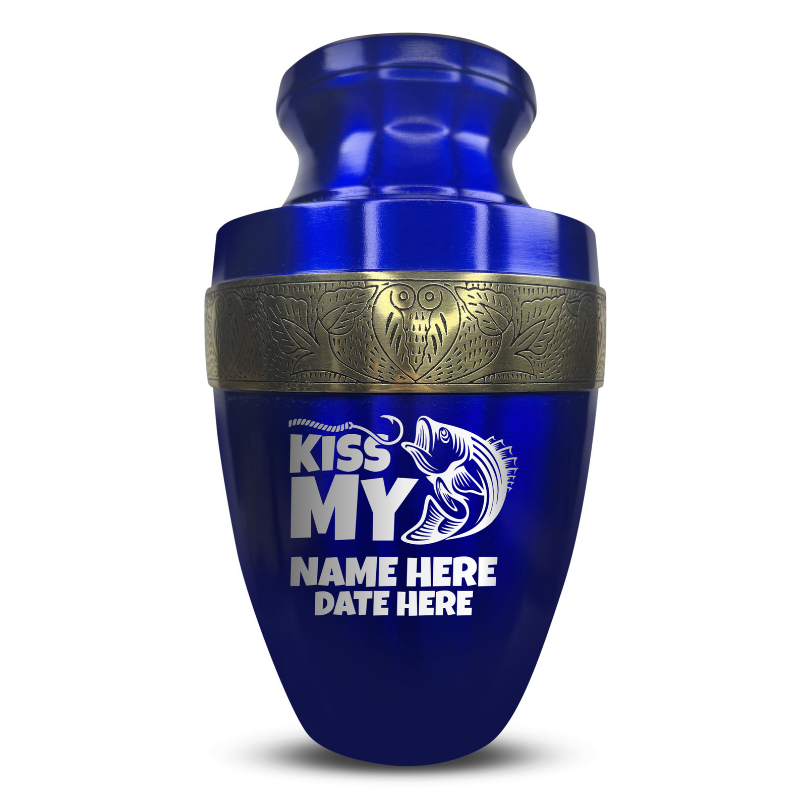 Custom Aluminum Human Urn - Funny Fishing Design - Elite Collection with Gold Inlay - 200 Cubic Inch