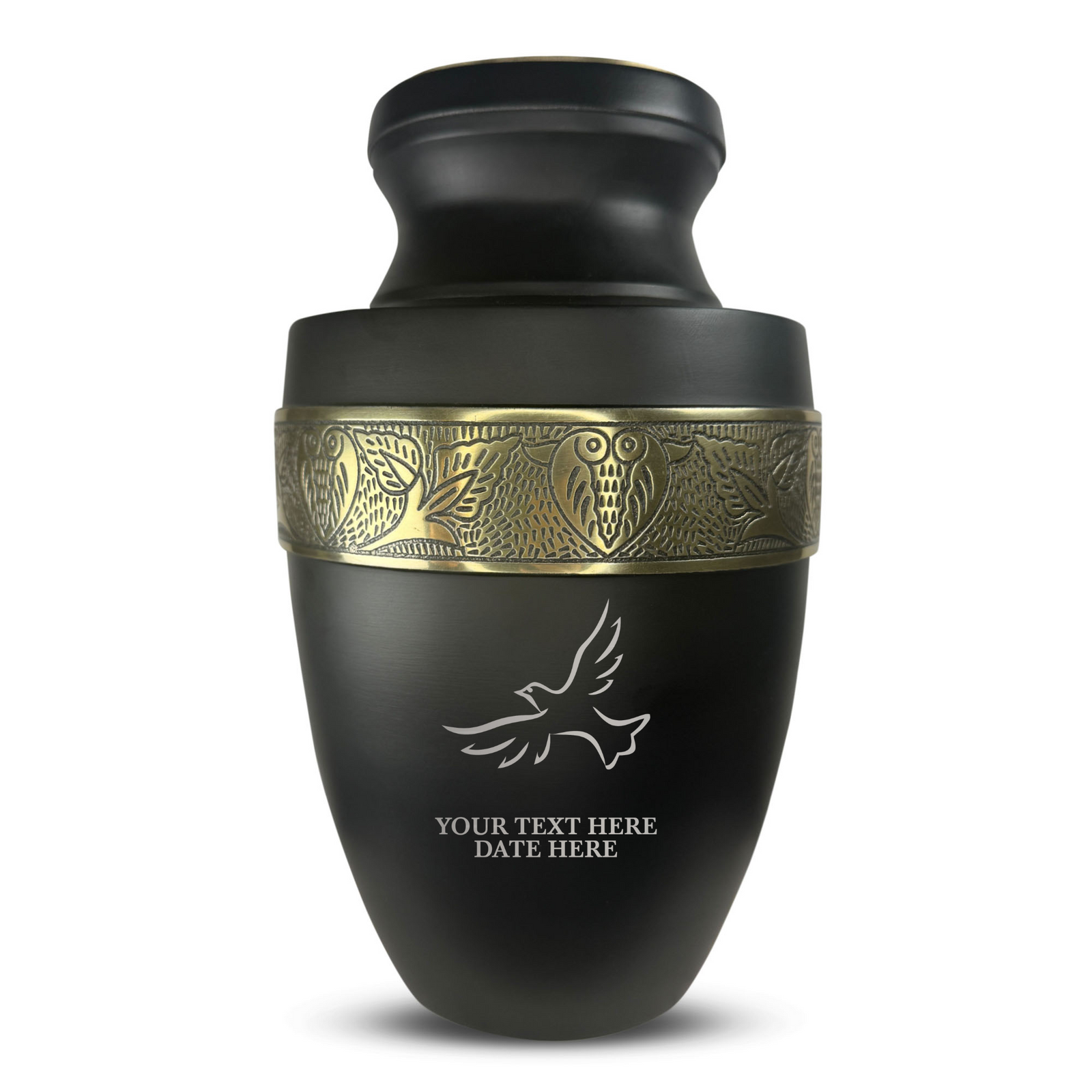 Custom Aluminum Human Urn - Memorial Dove - Elite Collection with Gold Inlay - 200 Cubic Inch