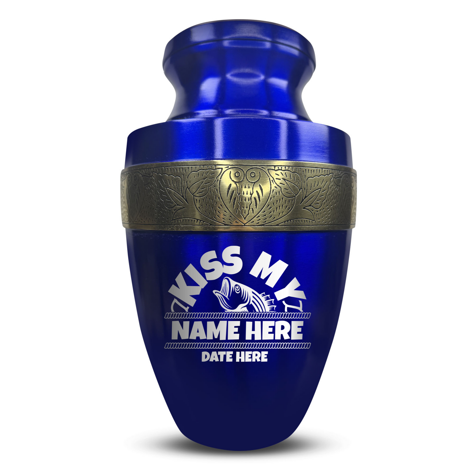 Custom Aluminum Human Urn - Funny Fishing Design - Elite Collection with Gold Inlay - 200 Cubic Inch