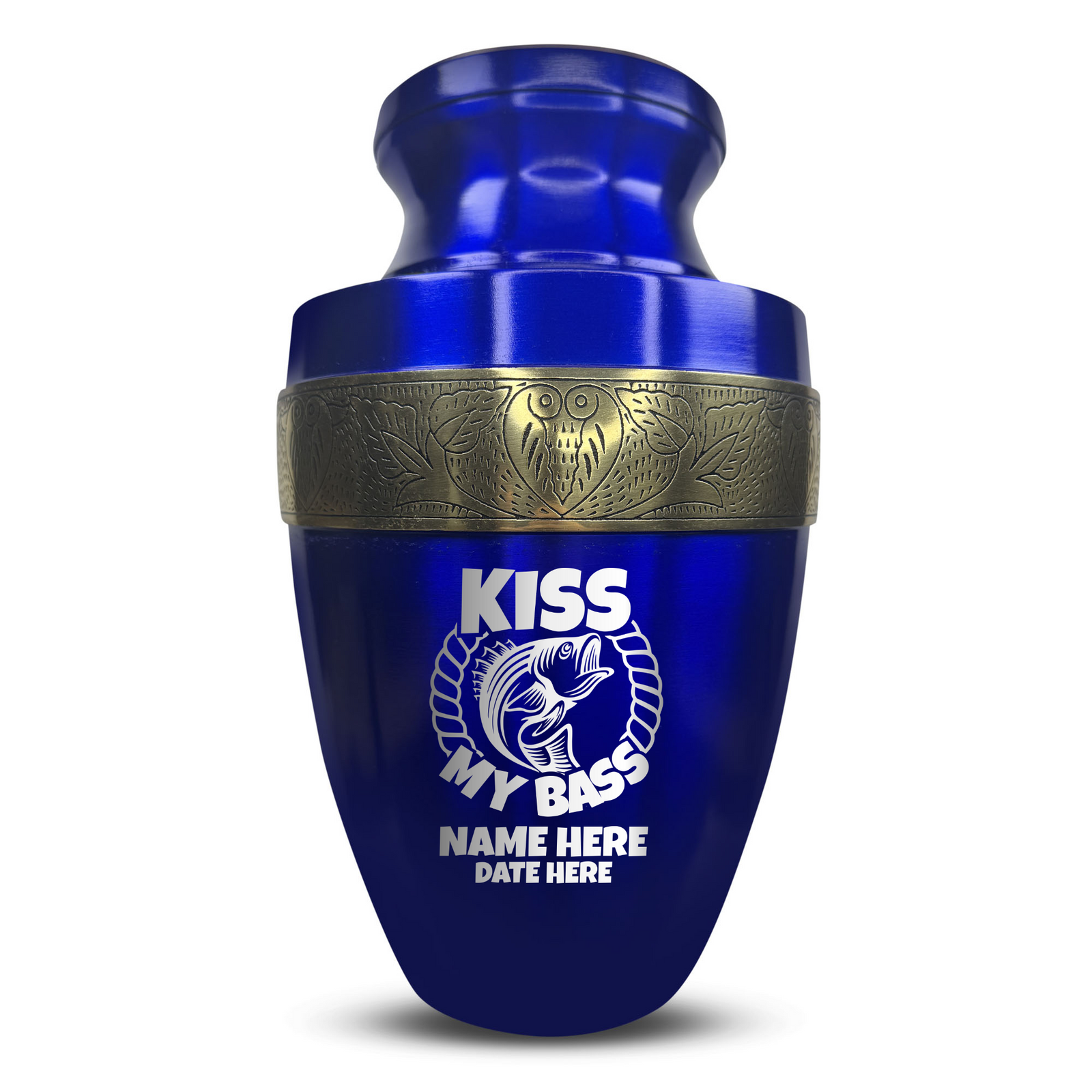 Custom Aluminum Human Urn - Funny Fishing Design - Elite Collection with Gold Inlay - 200 Cubic Inch