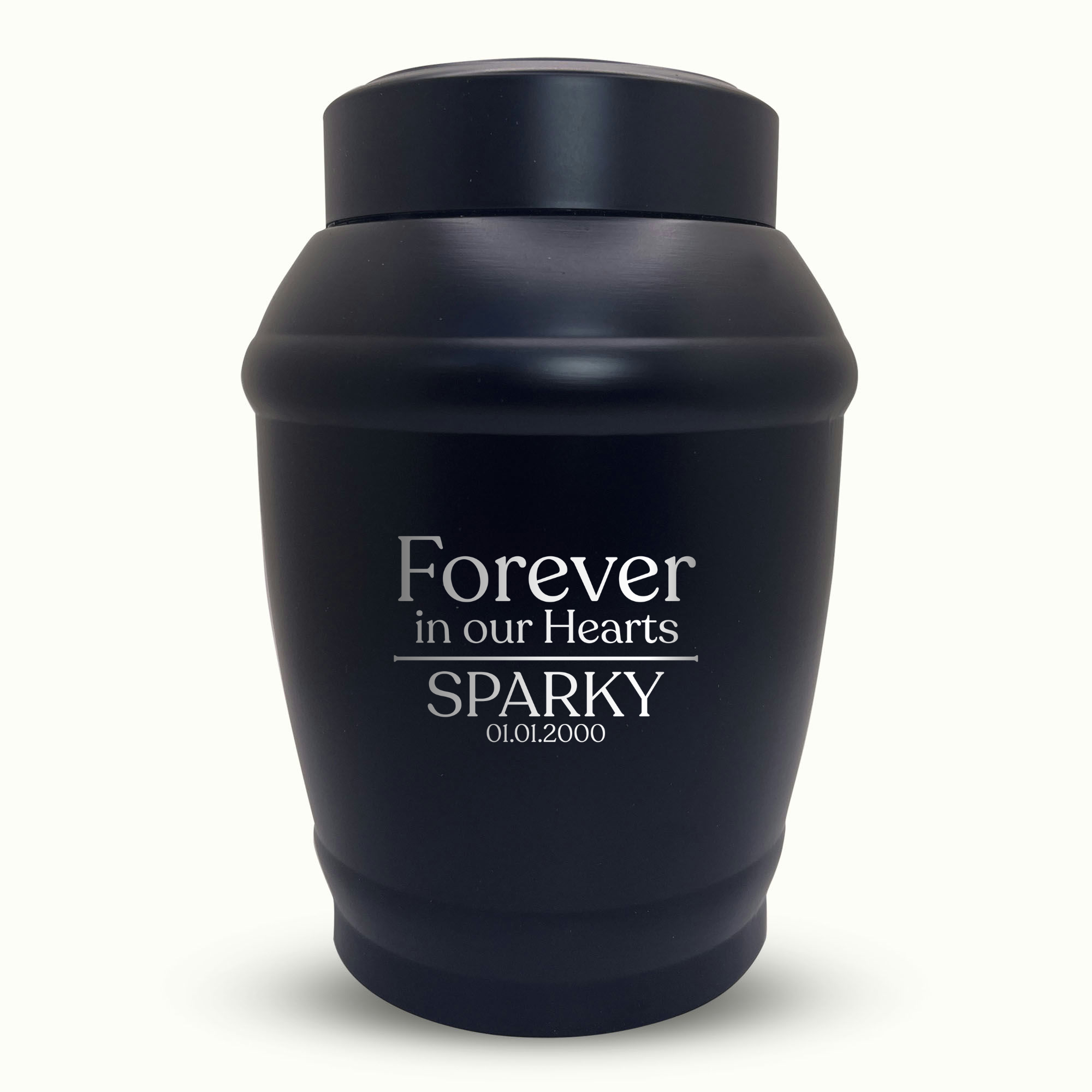 Custom Dog Urn - Standard Size - Stainless Steel - Black - 40 Cubic Inch | Memorial Theme